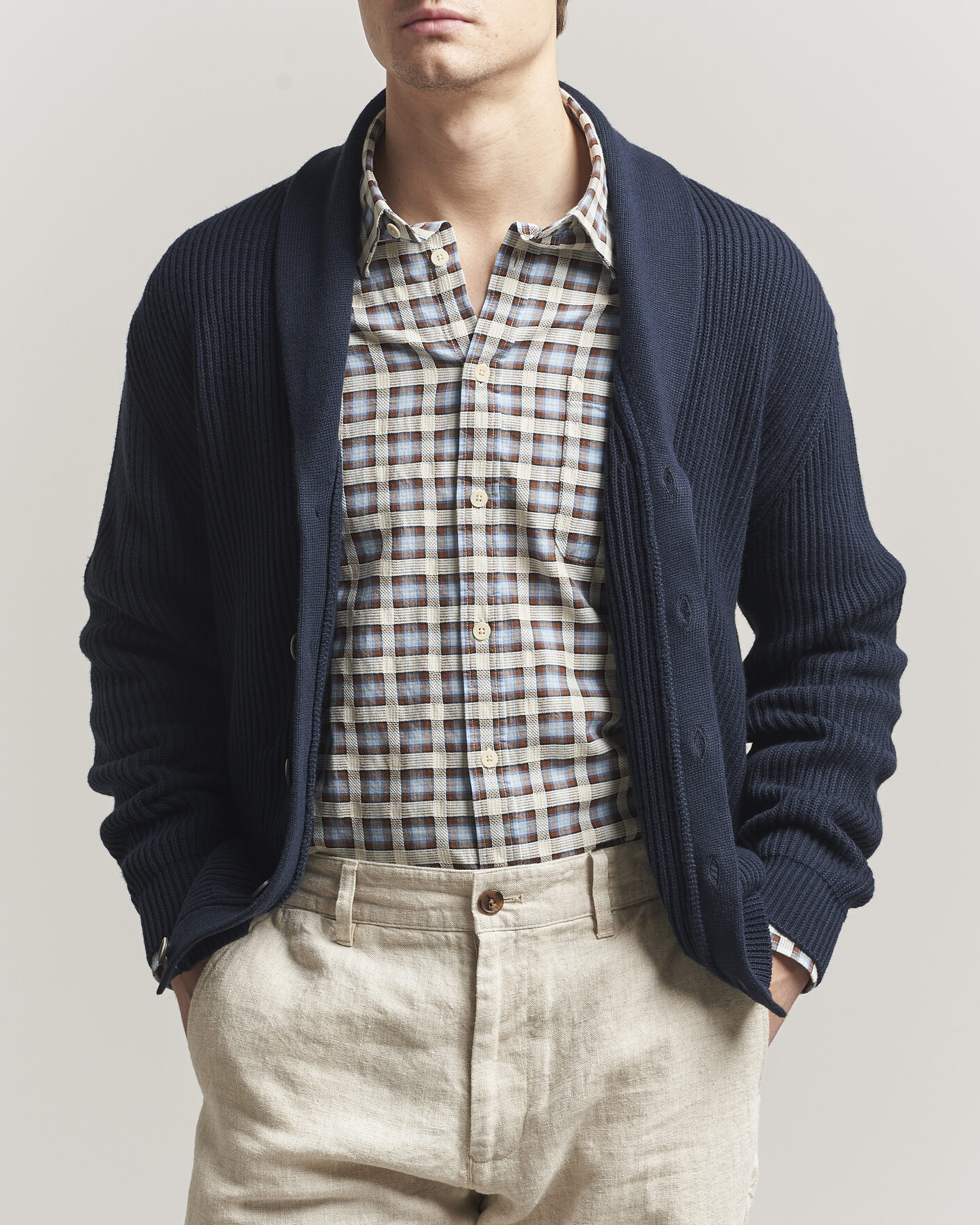 Uomini | Maglieria | Altea | Cotton/Cashmere Shawl Cardigan Navy