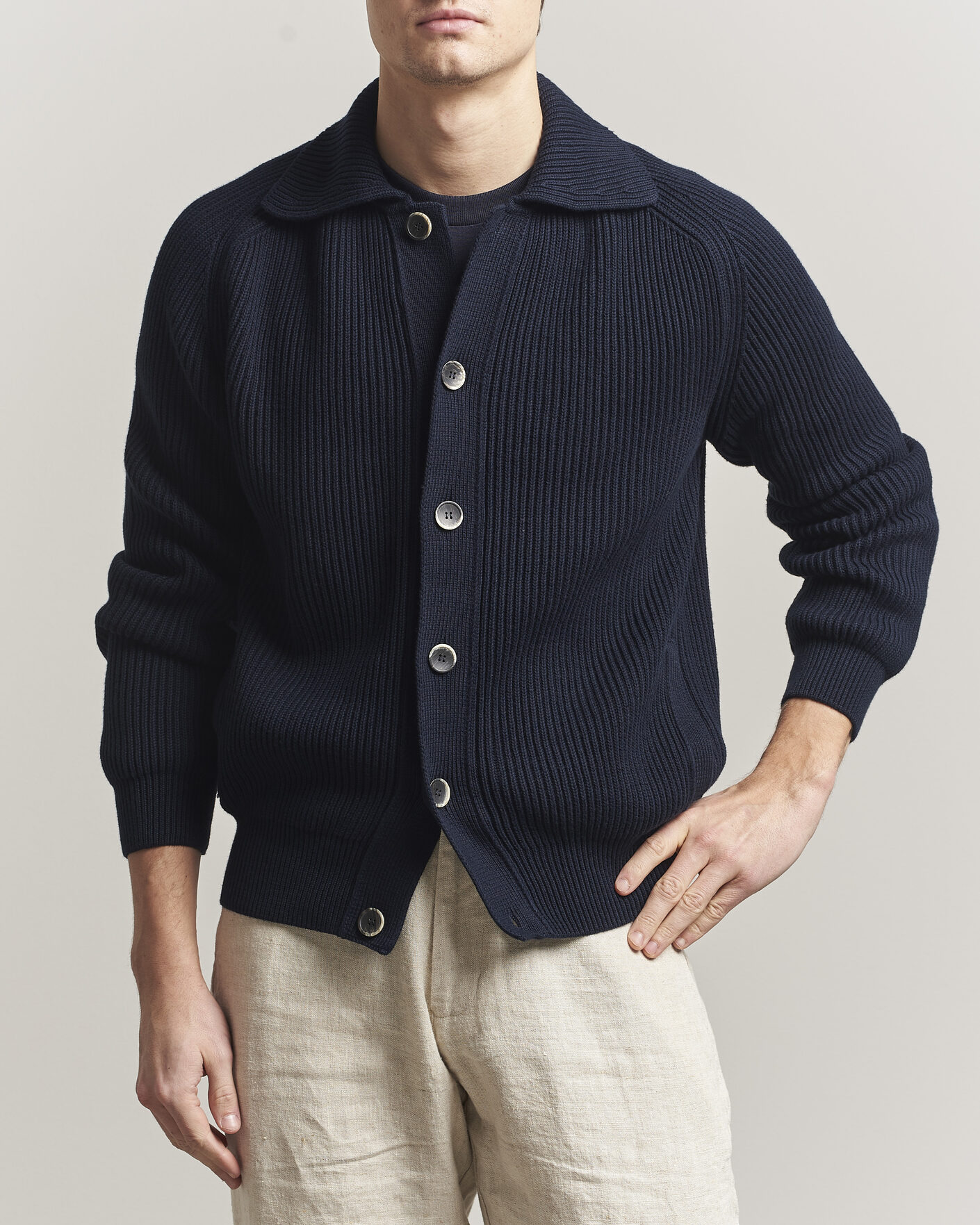 Uomini | Maglieria | Altea | Cotton Rib Cardigan Jacket Navy