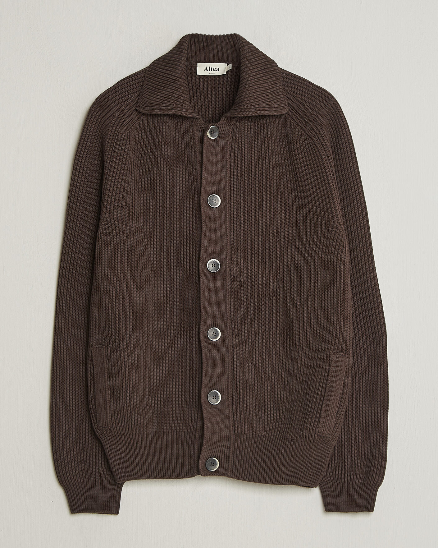 Uomini | Maglieria | Altea | Cotton Rib Cardigan Jacket Dark Brown