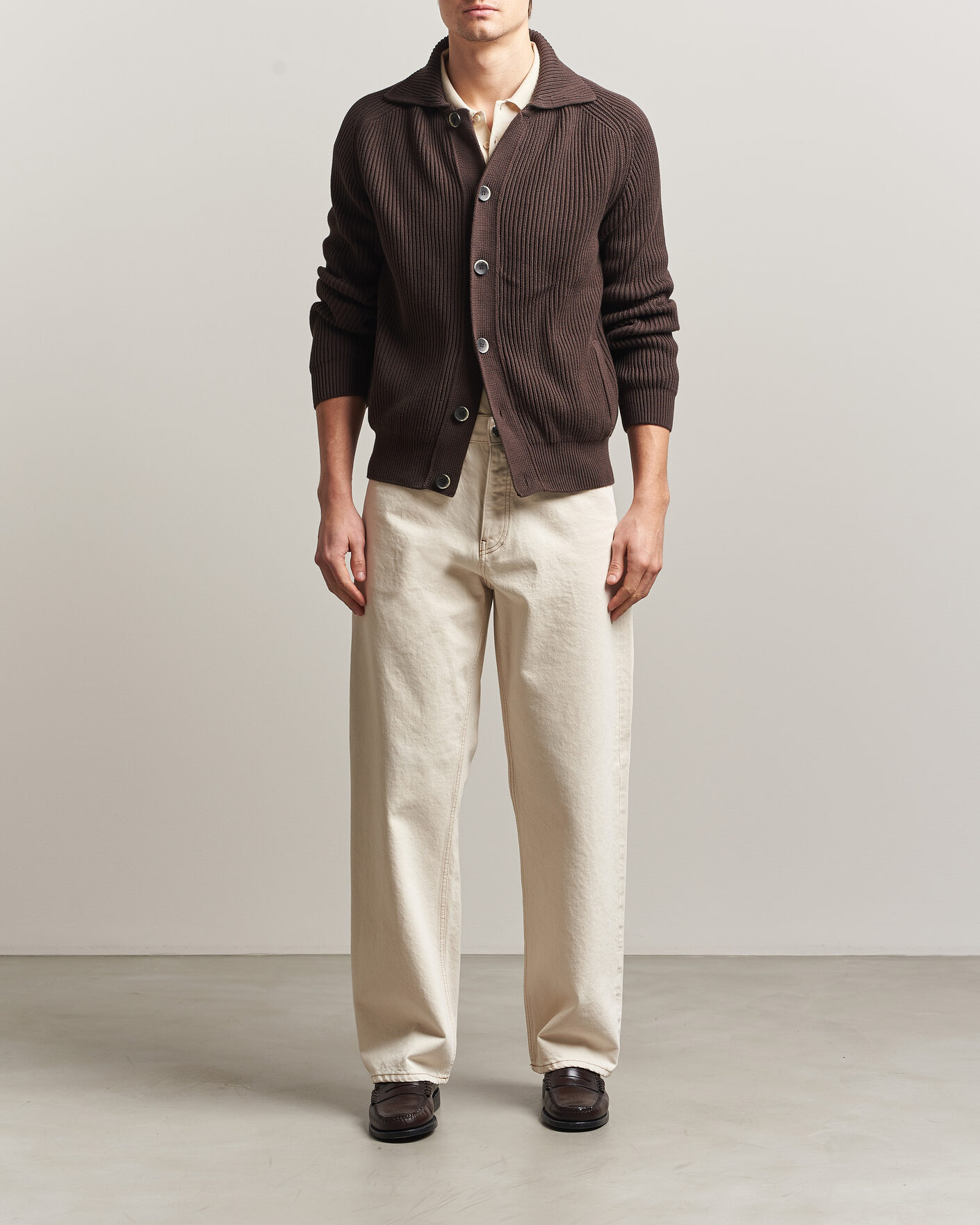Uomini | Maglieria | Altea | Cotton Rib Cardigan Jacket Dark Brown