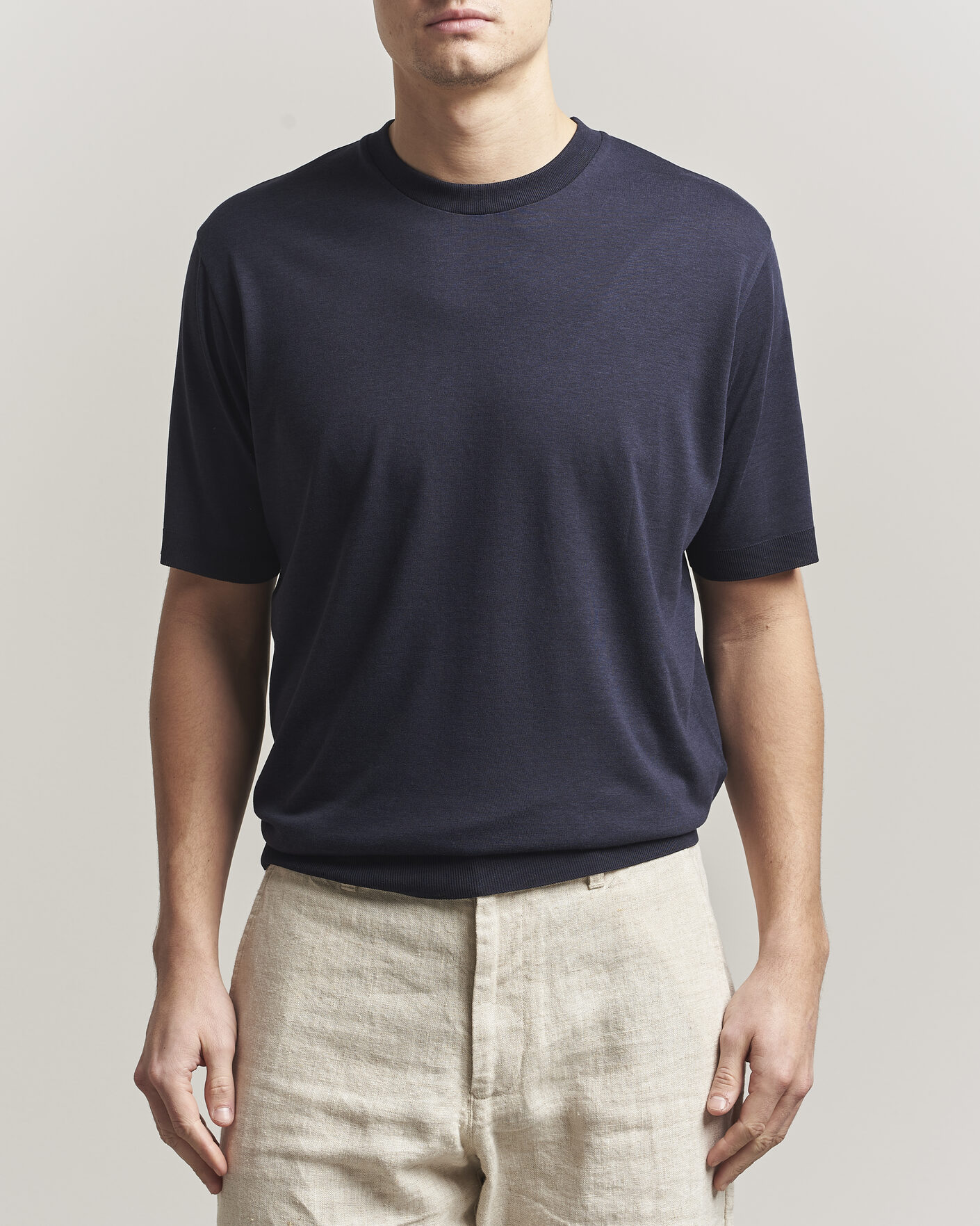 Uomini | T-shirt | Altea | Cotton/Stretch Knitted T-Shirt Navy