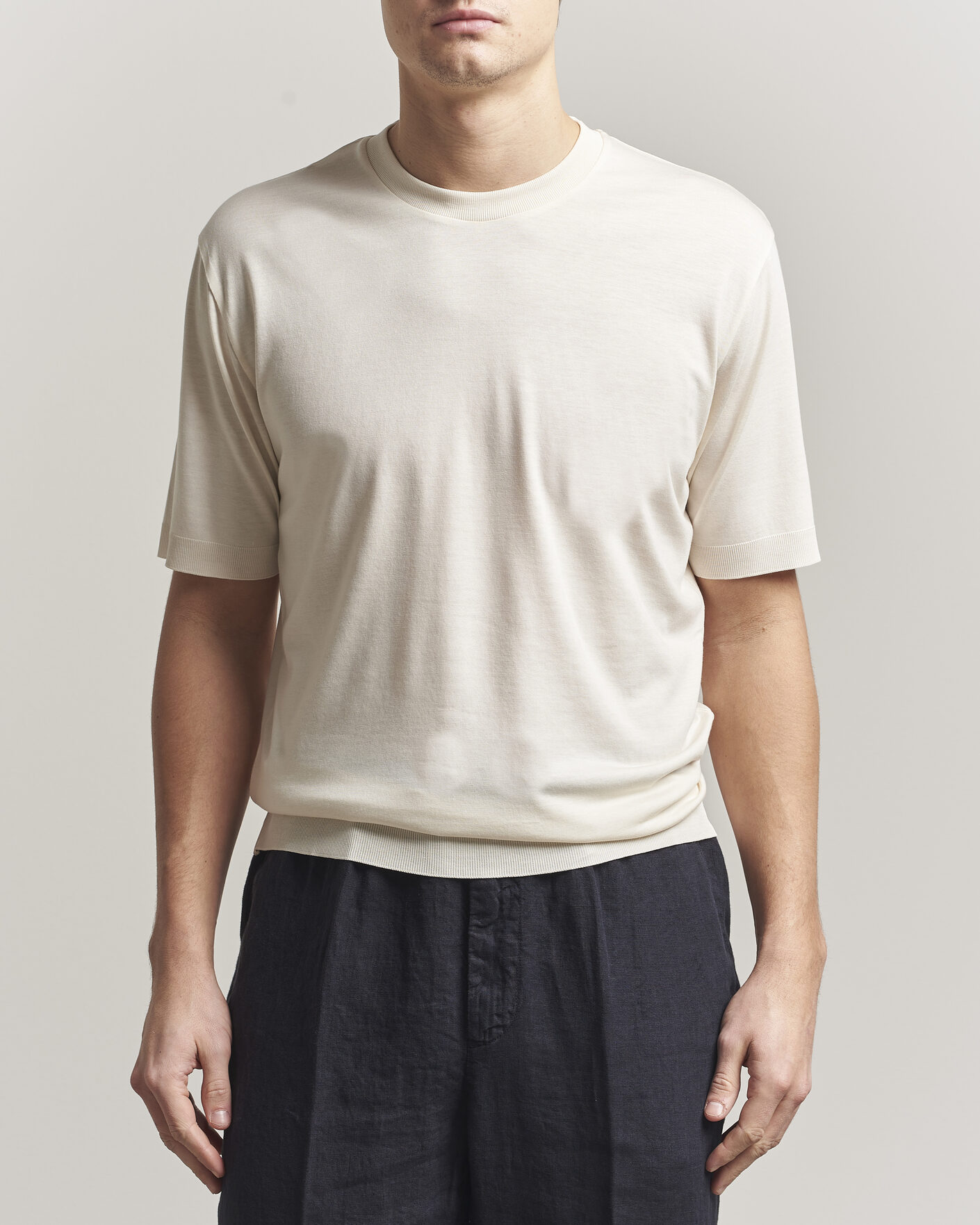 Uomini | T-shirt | Altea | Cotton/Stretch Knitted T-Shirt Off White