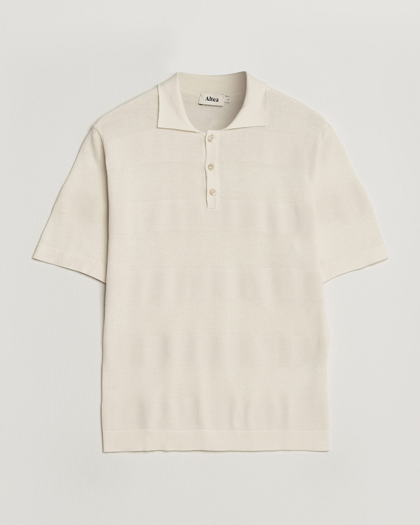 Uomini | Polo | Altea | Block Stripe Knitted Polo Off White