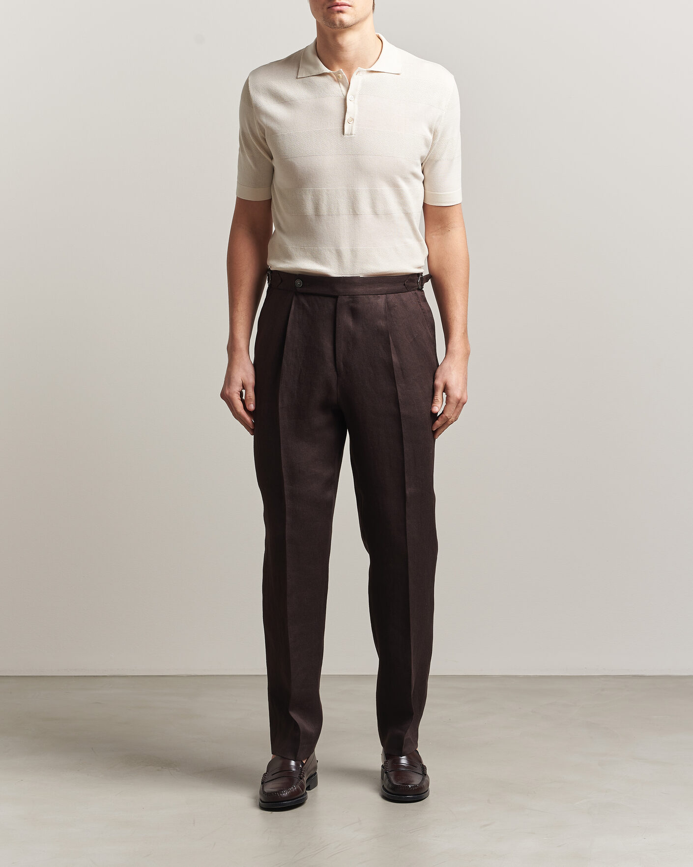 Uomini | Polo | Altea | Block Stripe Knitted Polo Off White