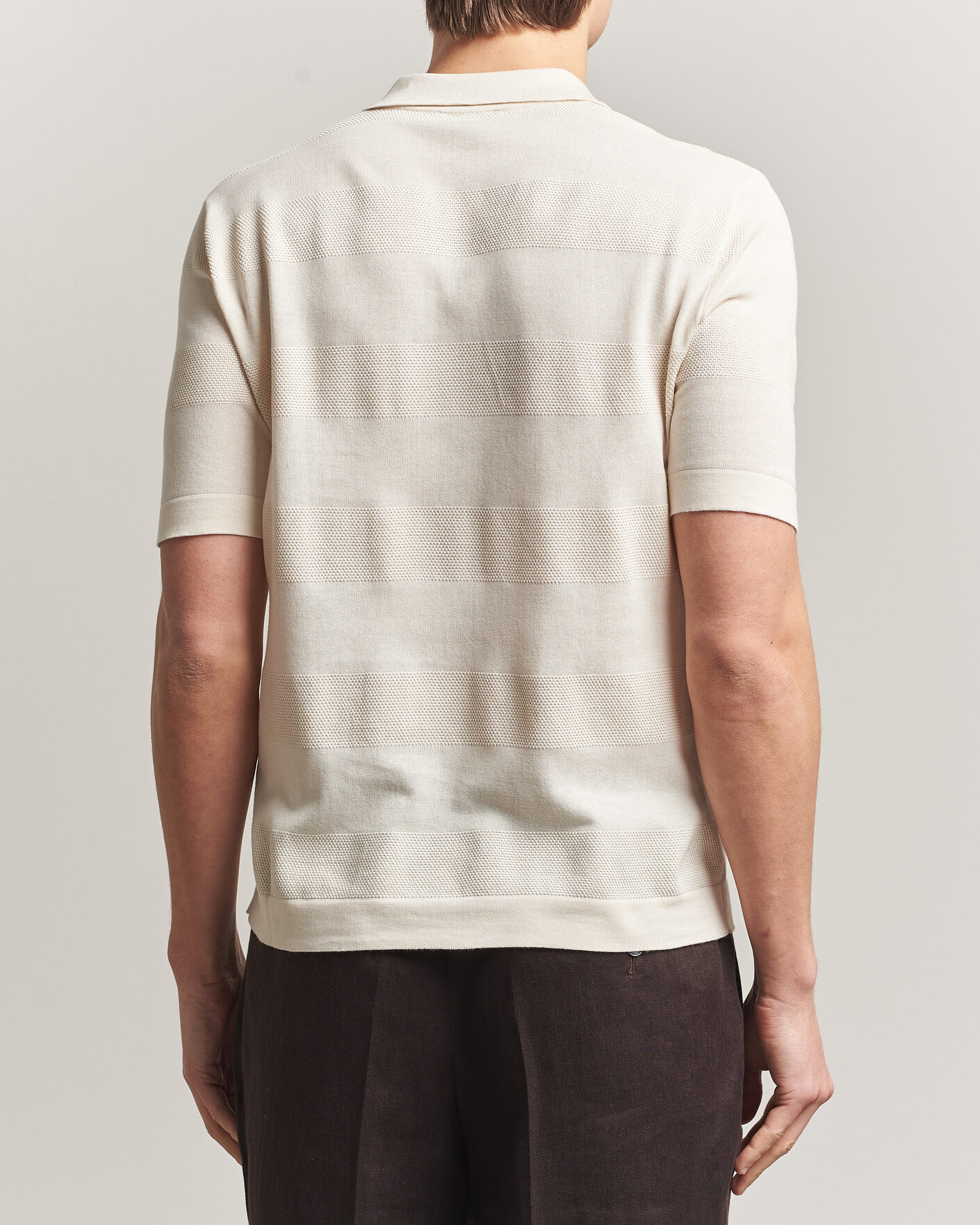 Uomini | Polo | Altea | Block Stripe Knitted Polo Off White