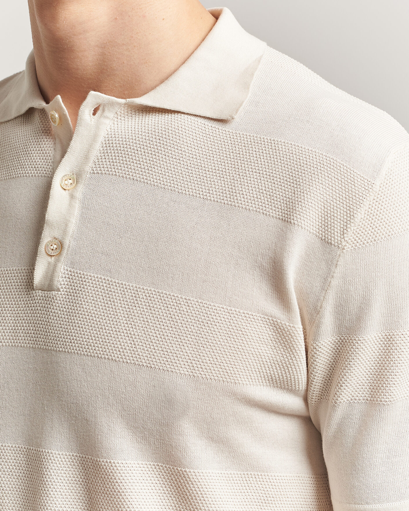 Uomini | Polo | Altea | Block Stripe Knitted Polo Off White