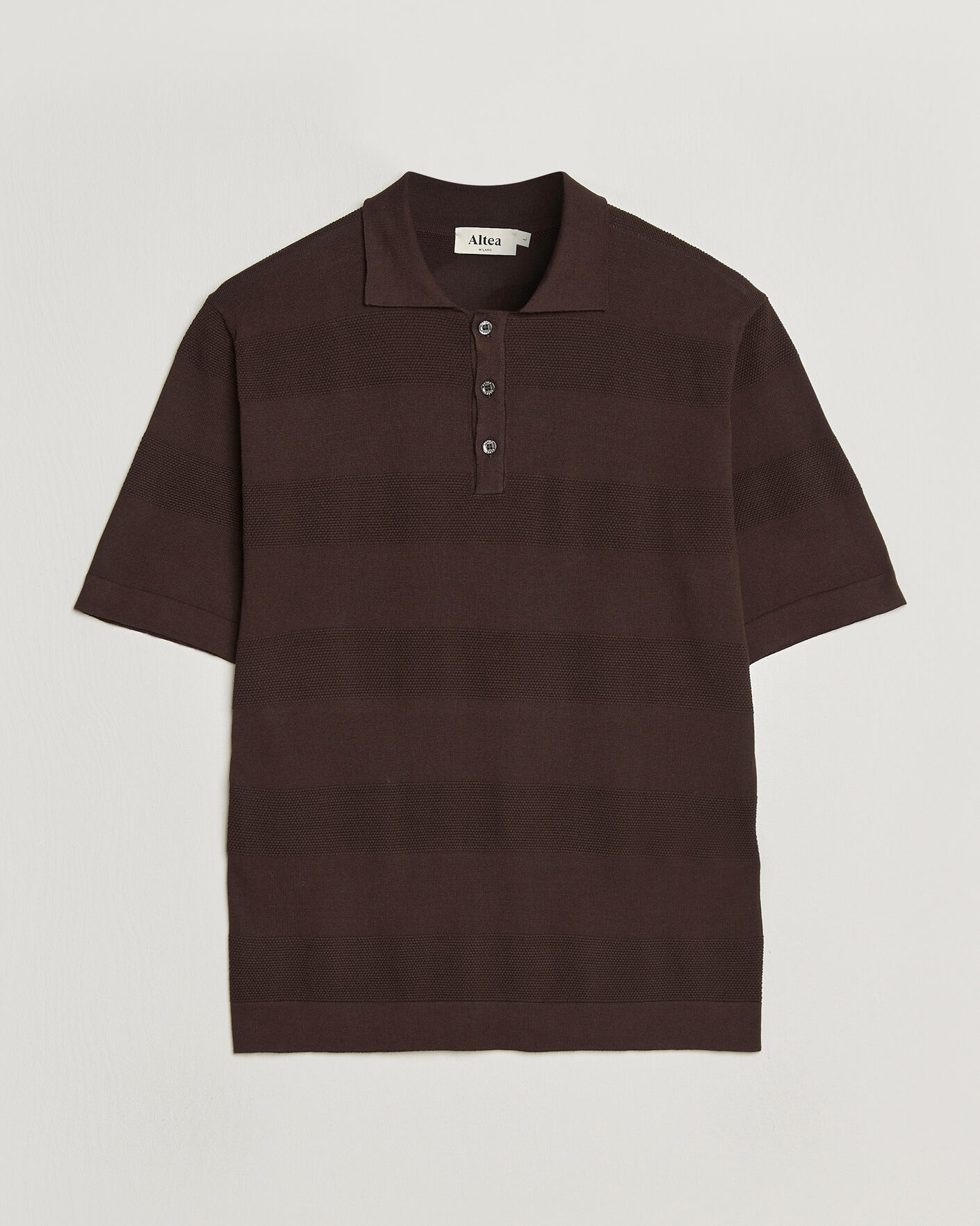 Uomini | Polo | Altea | Block Stripe Knitted Polo Dark Brown
