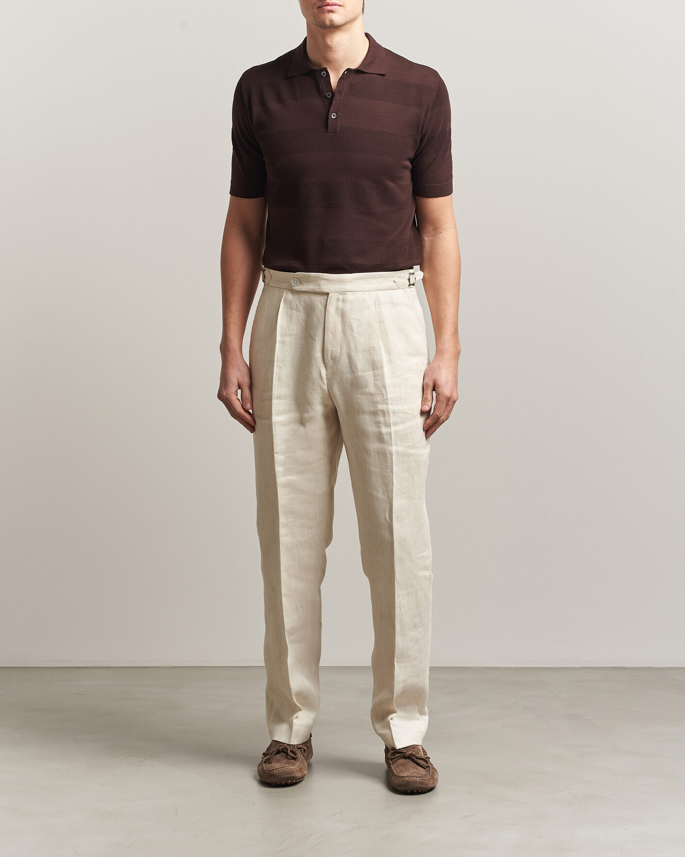 Uomini | Polo | Altea | Block Stripe Knitted Polo Dark Brown