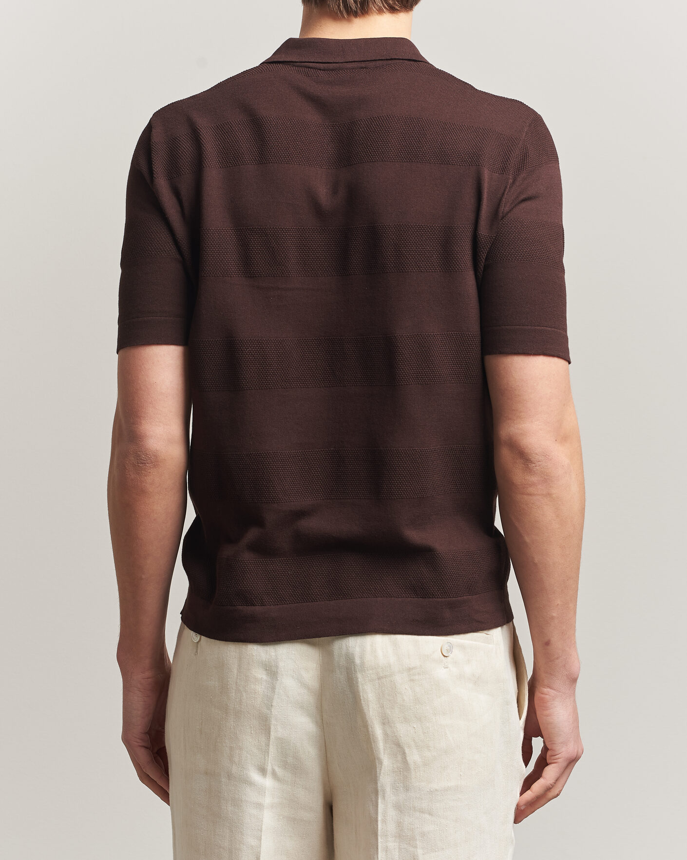 Uomini | Polo | Altea | Block Stripe Knitted Polo Dark Brown