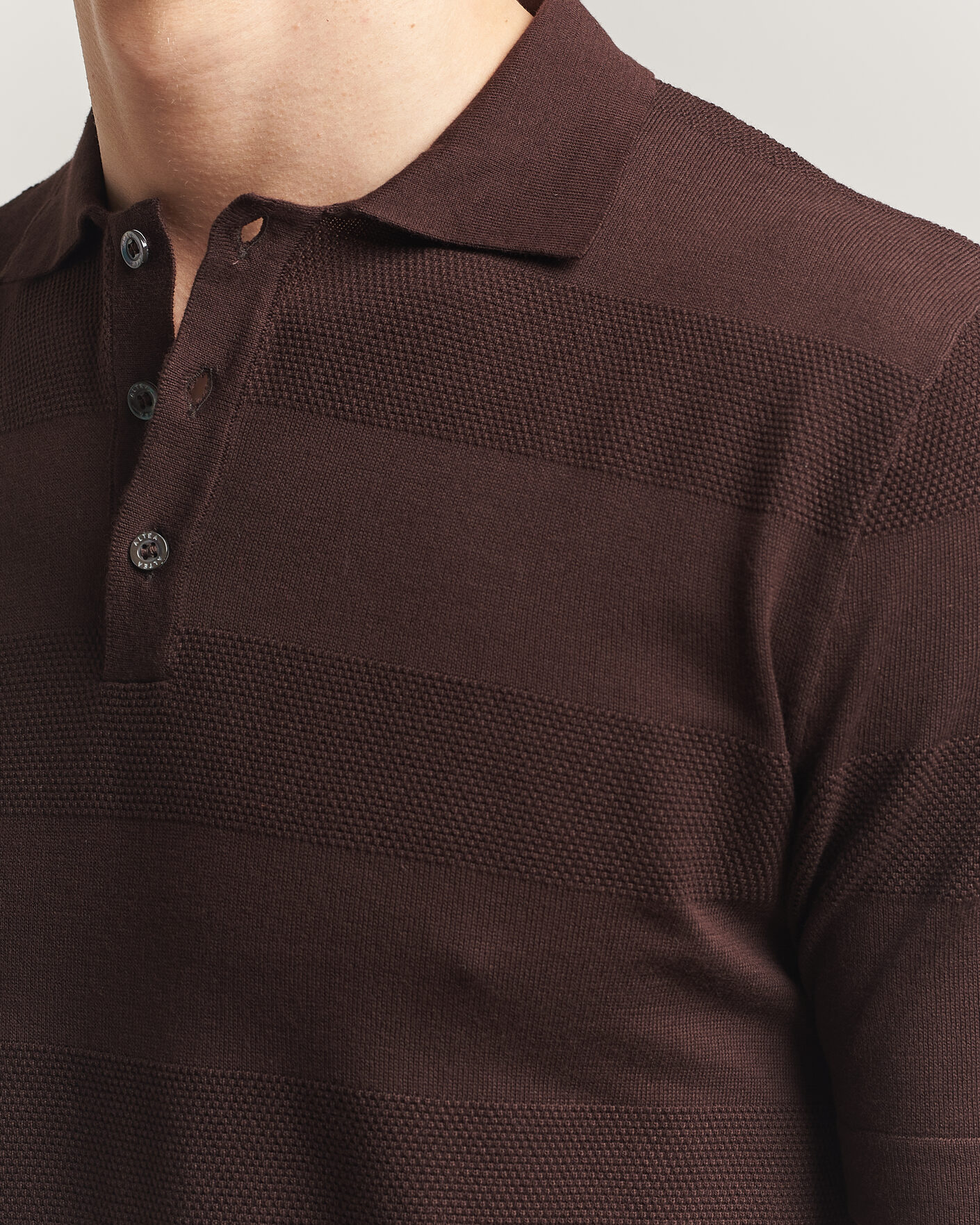 Uomini | Polo | Altea | Block Stripe Knitted Polo Dark Brown