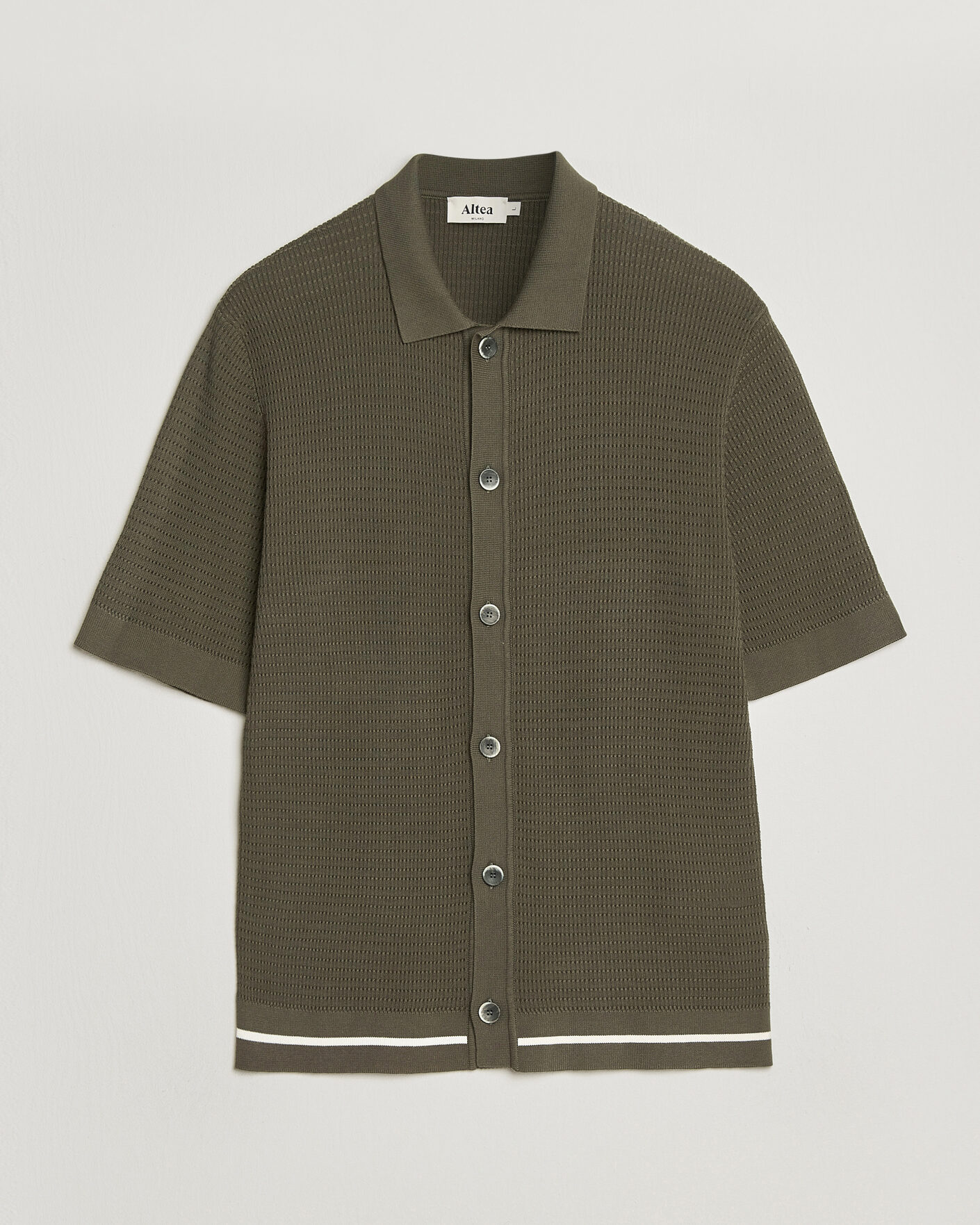 Uomini | Camicie | Altea | Bamboo Stitch Knitted Camp Shirt Dark Green