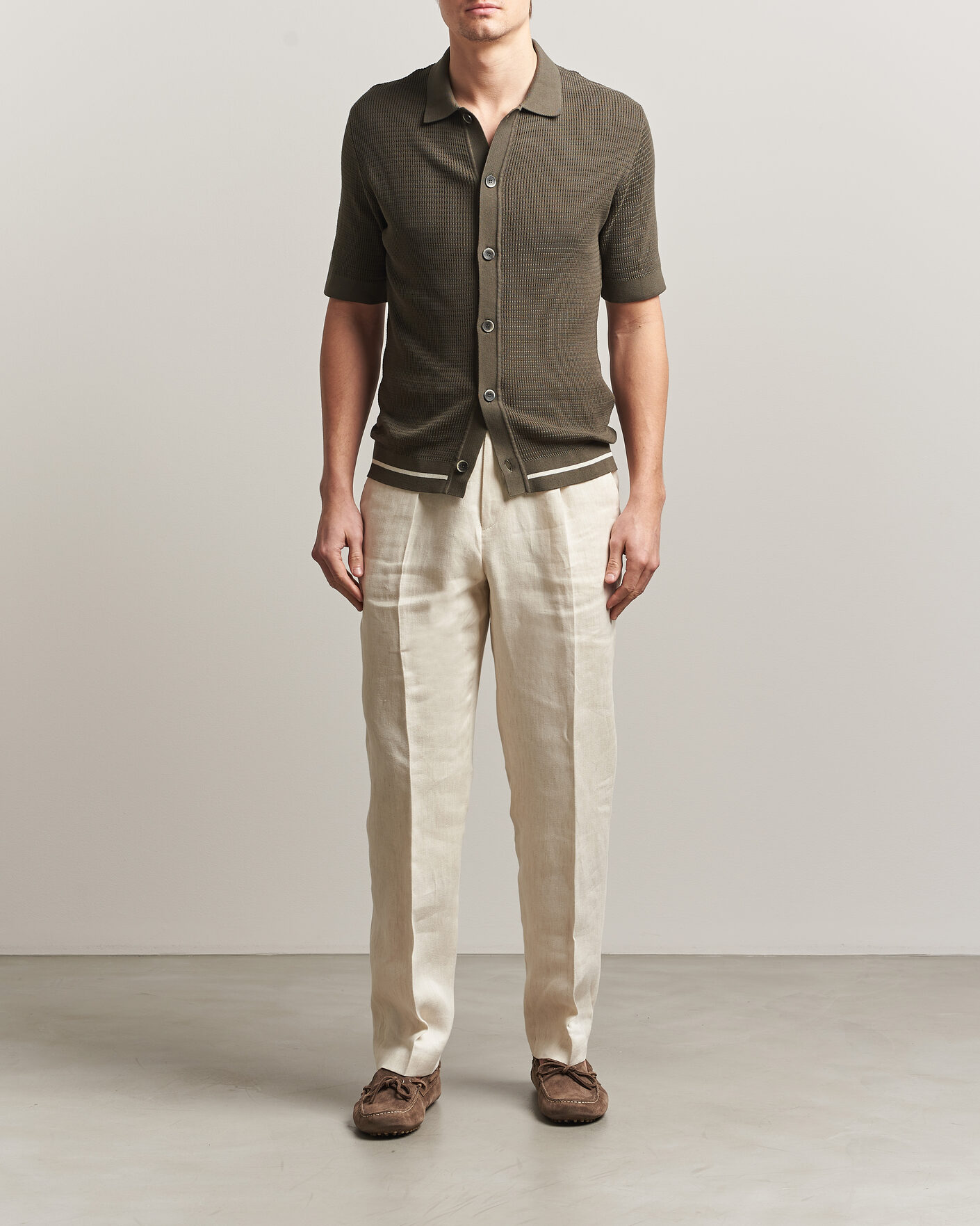 Uomini | Camicie | Altea | Bamboo Stitch Knitted Camp Shirt Dark Green