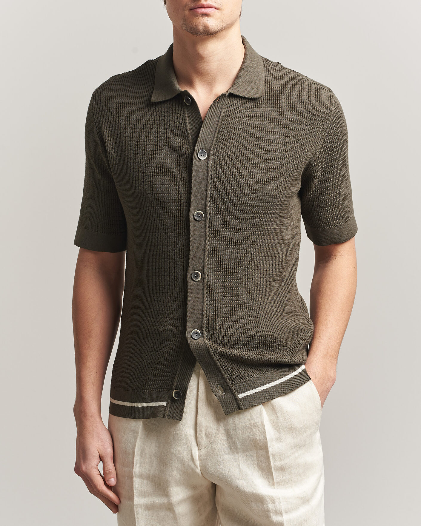 Uomini | Camicie | Altea | Bamboo Stitch Knitted Camp Shirt Dark Green
