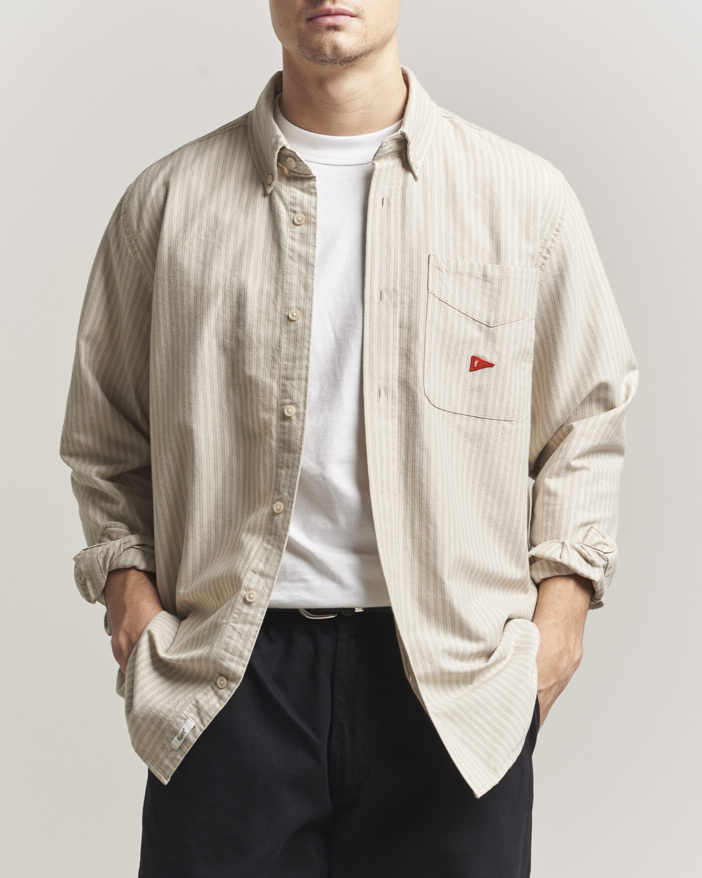 Uomini | Camicie | Forét | Flag Regular Fit Pocket Oxford Shirt Taupe Stripe