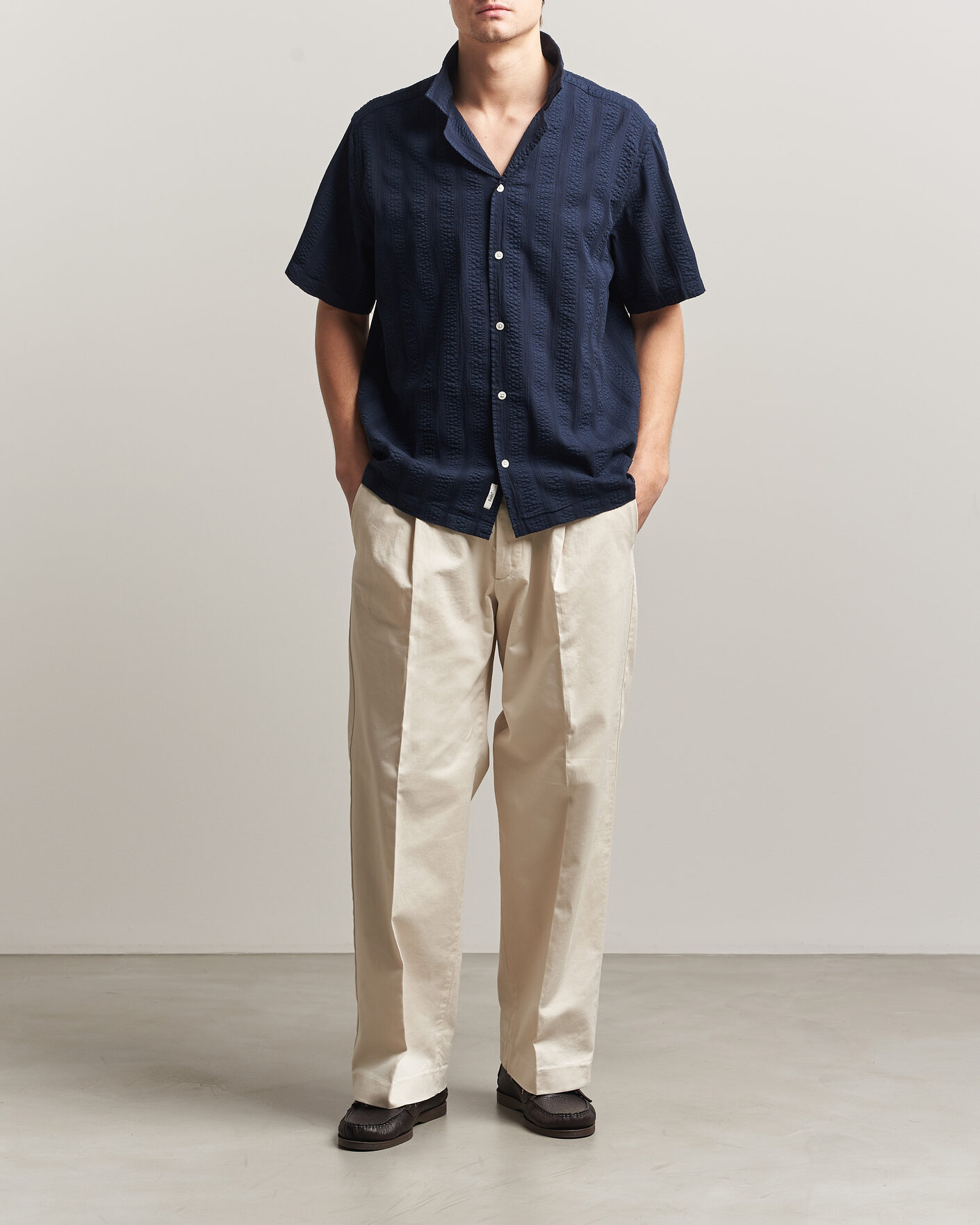 Uomini | Camicie | Forét | Peer Jacquard Stripe Regular Fit SS Shirt Navy