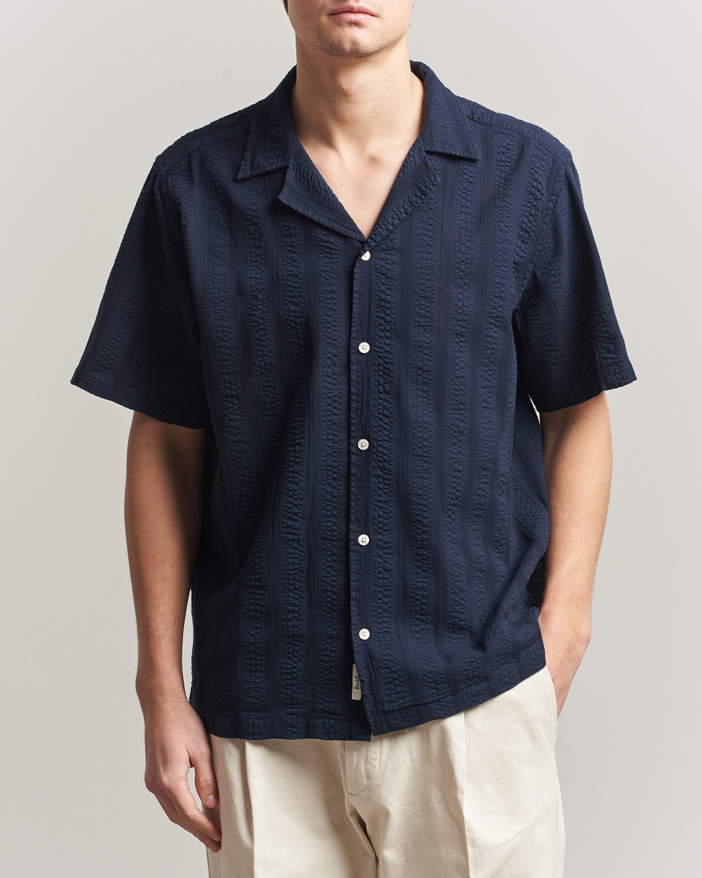 Uomini | Camicie | Forét | Peer Jacquard Stripe Regular Fit SS Shirt Navy