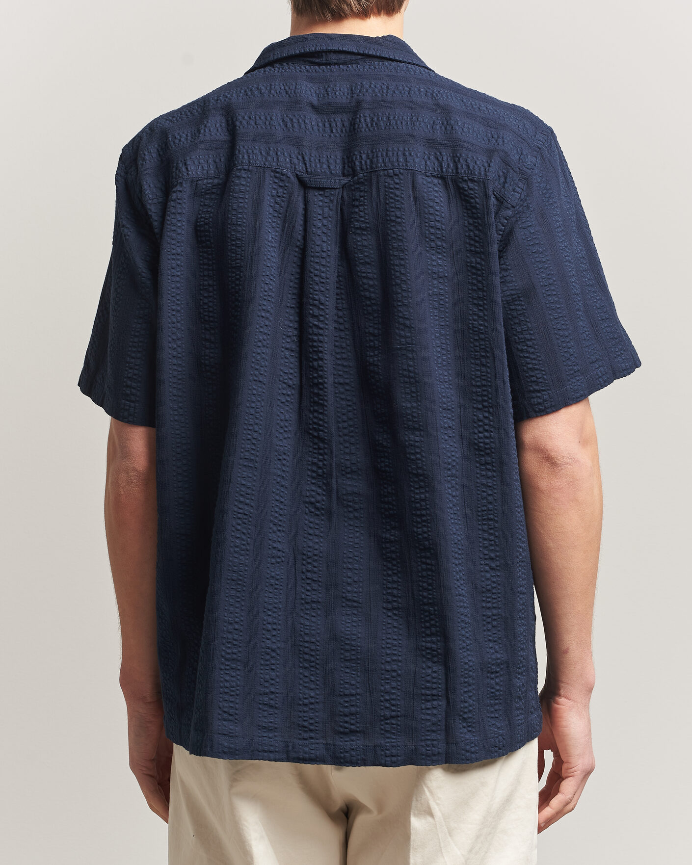 Uomini | Camicie | Forét | Peer Jacquard Stripe Regular Fit SS Shirt Navy