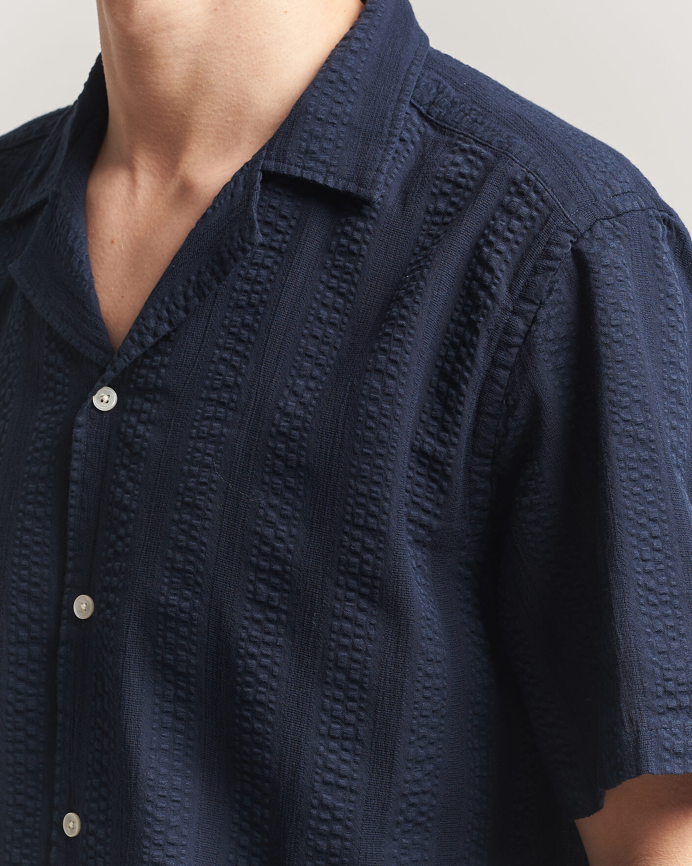 Uomini | Camicie | Forét | Peer Jacquard Stripe Regular Fit SS Shirt Navy