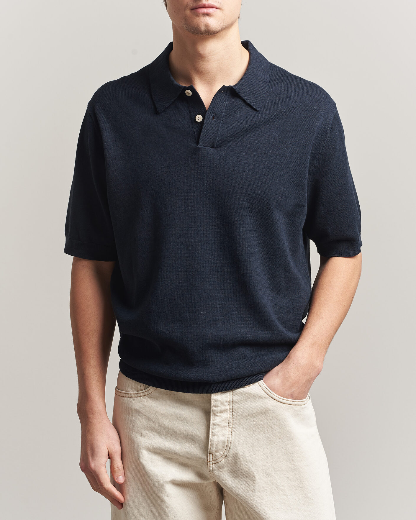 Uomini | Polo | Forét | Sea Cotton/Linen Polo Navy