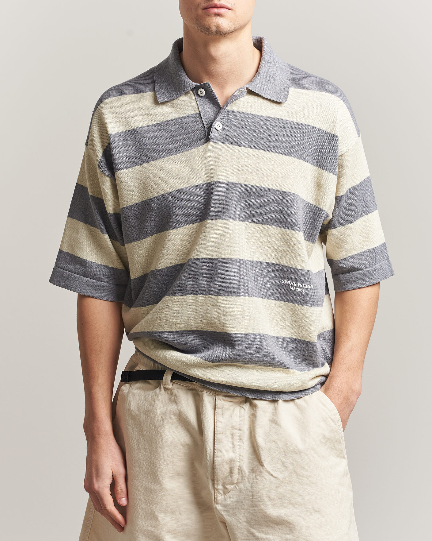 Uomini | Polo | Stone Island | Marina Knitted  Cotton/Linen Polo Ivory Melange