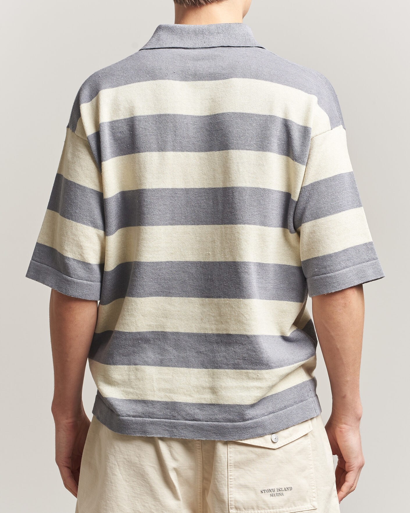 Uomini | Polo | Stone Island | Marina Knitted  Cotton/Linen Polo Ivory Melange