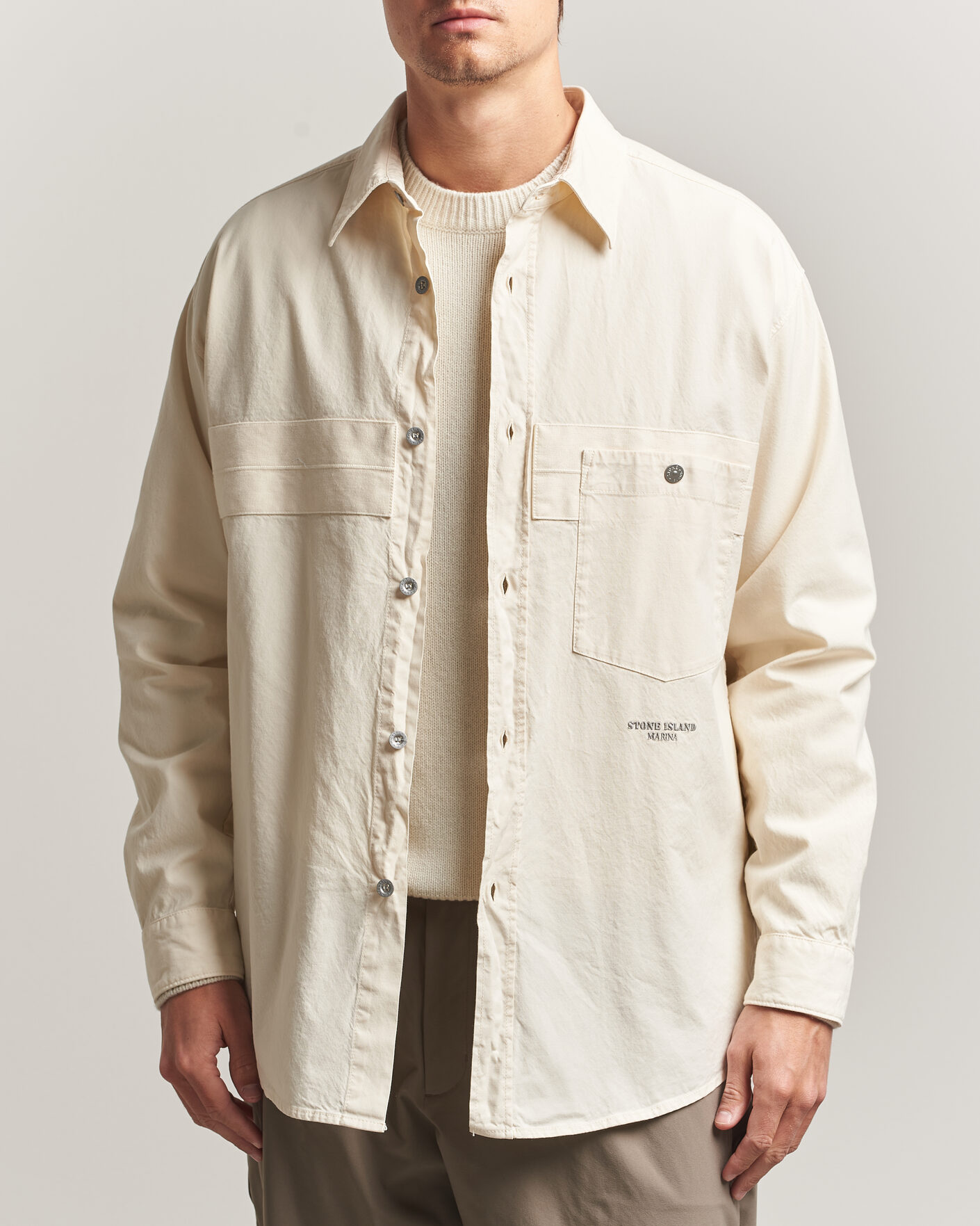 Uomini | Camicie | Stone Island | Marina Cotton Panama Weave Overshirt Ivory