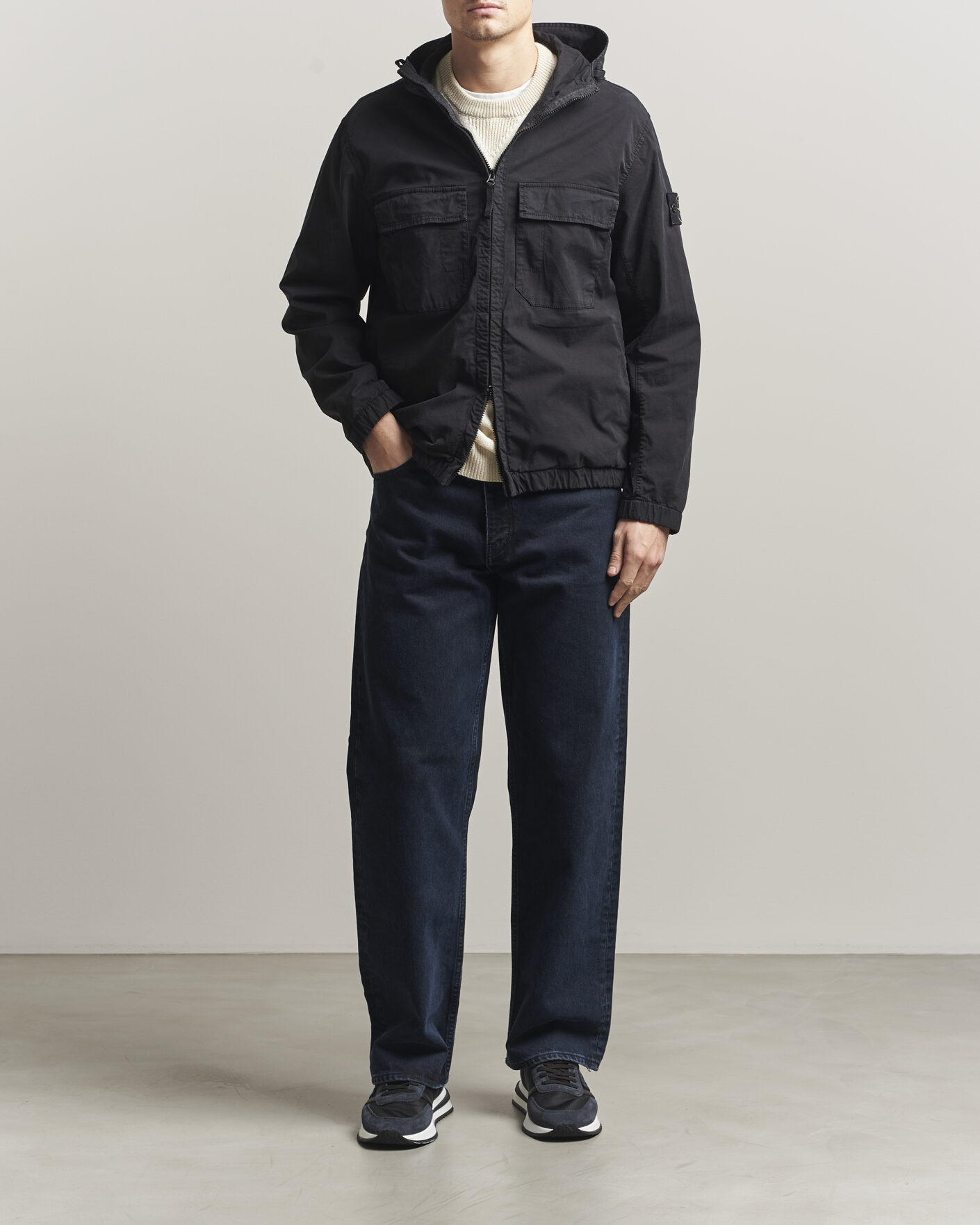 Uomini | Giacche | Stone Island | Stretch Cotton Twill Hood Jacket Black