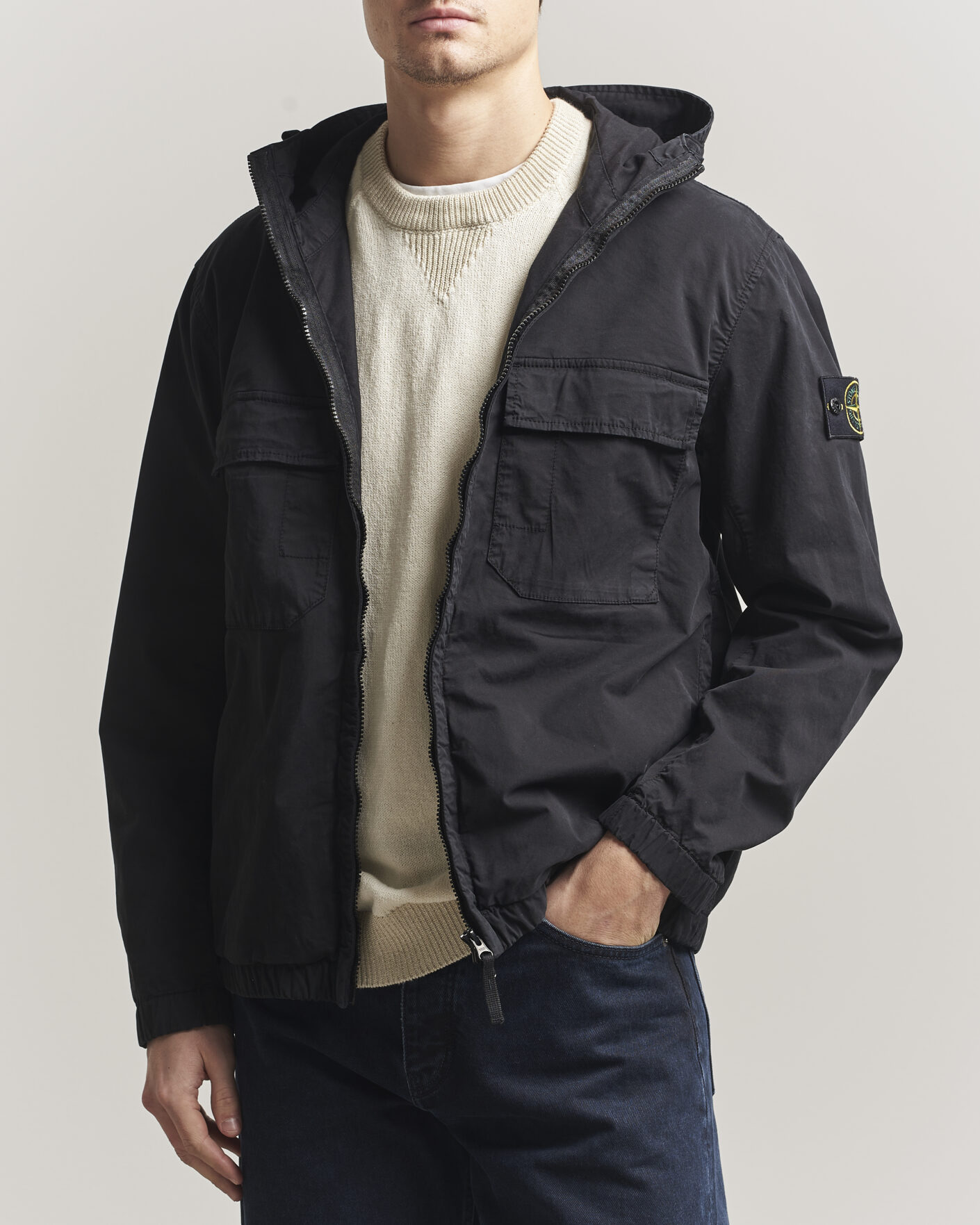 Uomini | Giacche | Stone Island | Stretch Cotton Twill Hood Jacket Black