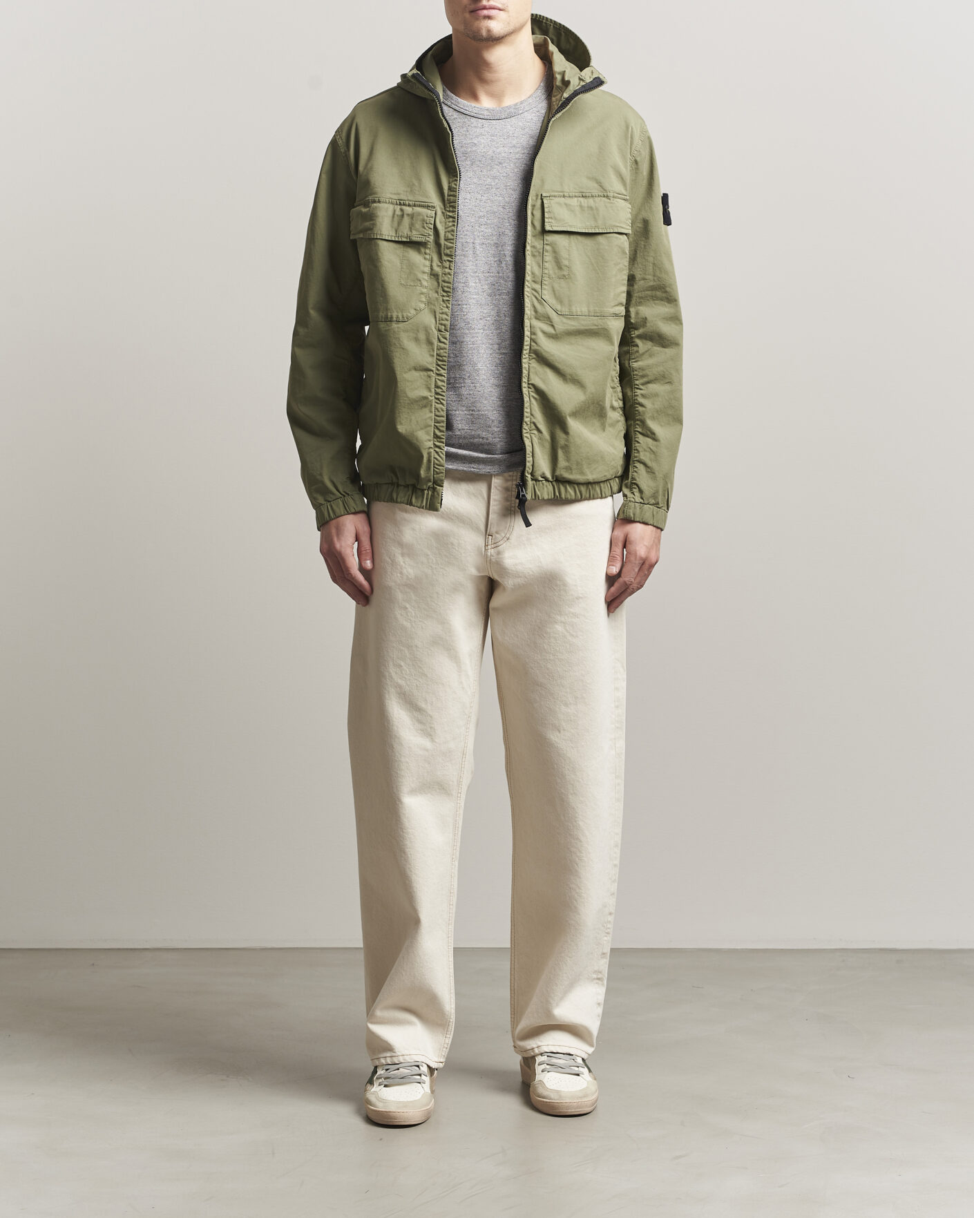 Uomini | Giacche | Stone Island | Stretch Cotton Twill Hood Jacket Military Green