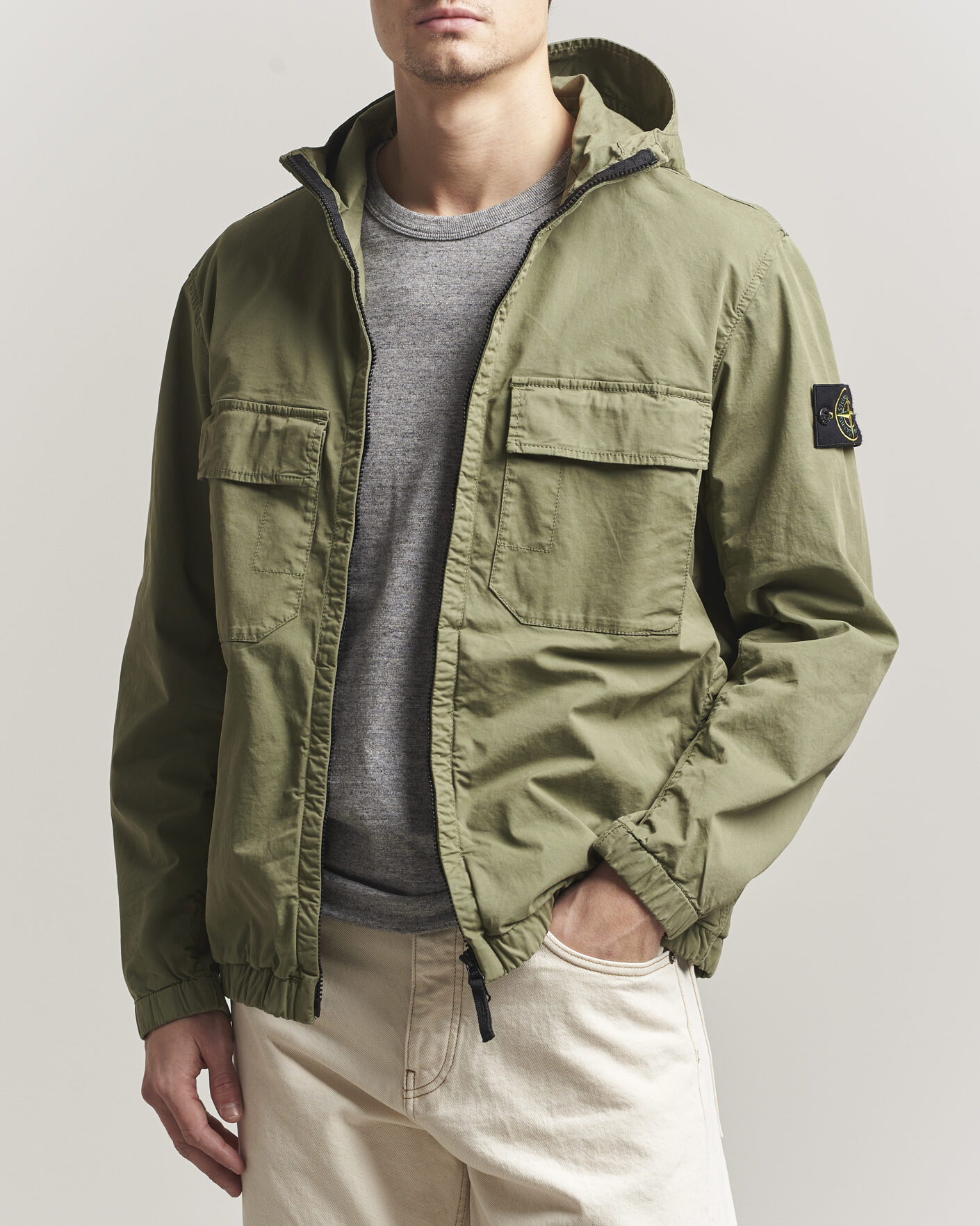 Uomini | Giacche | Stone Island | Stretch Cotton Twill Hood Jacket Military Green