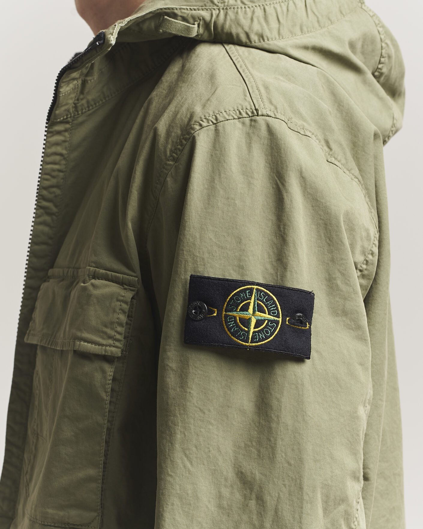 Uomini | Giacche | Stone Island | Stretch Cotton Twill Hood Jacket Military Green
