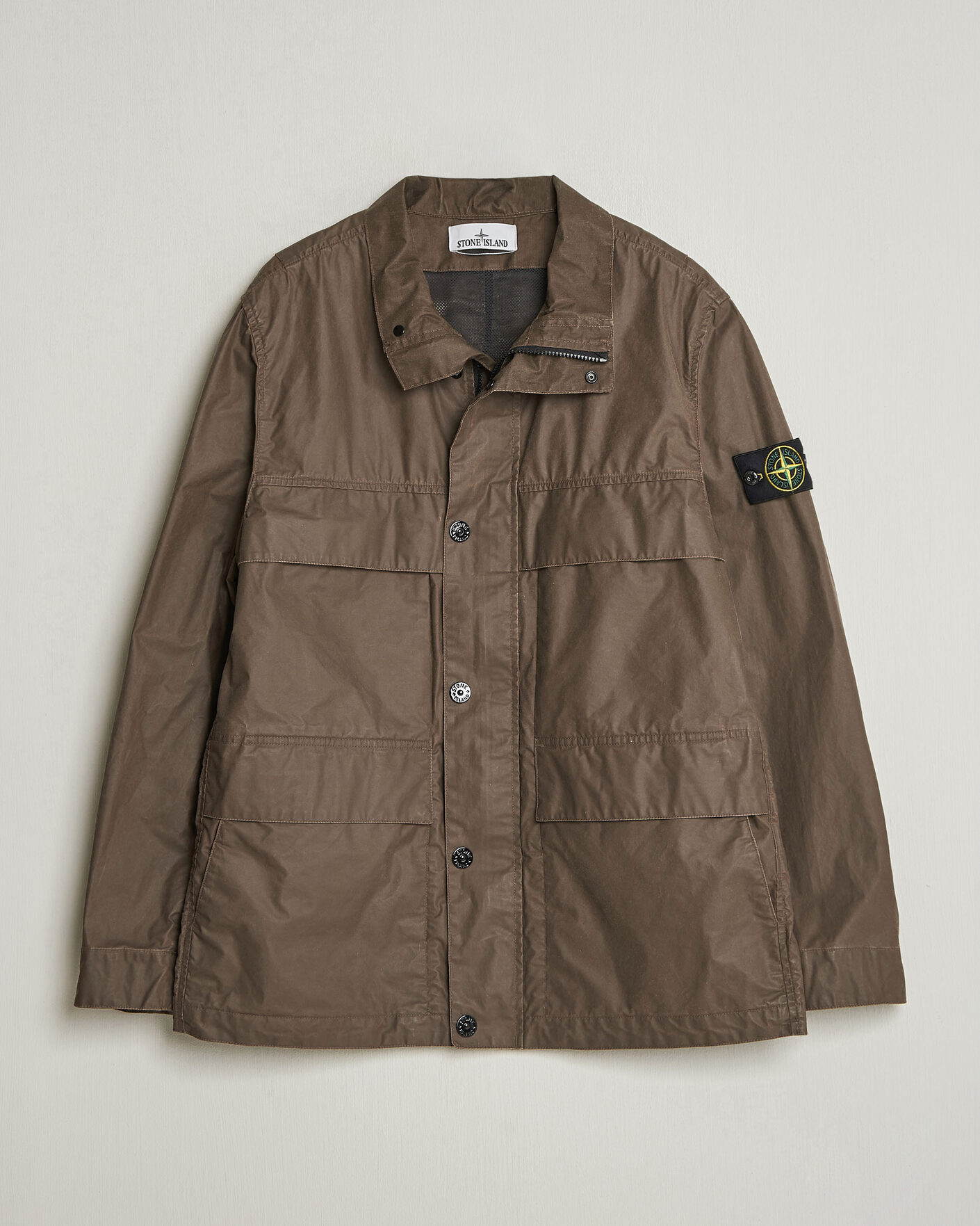 Uomini | Giacche | Stone Island | Waxed Pigment Cotton Tela Field Jacket Umber