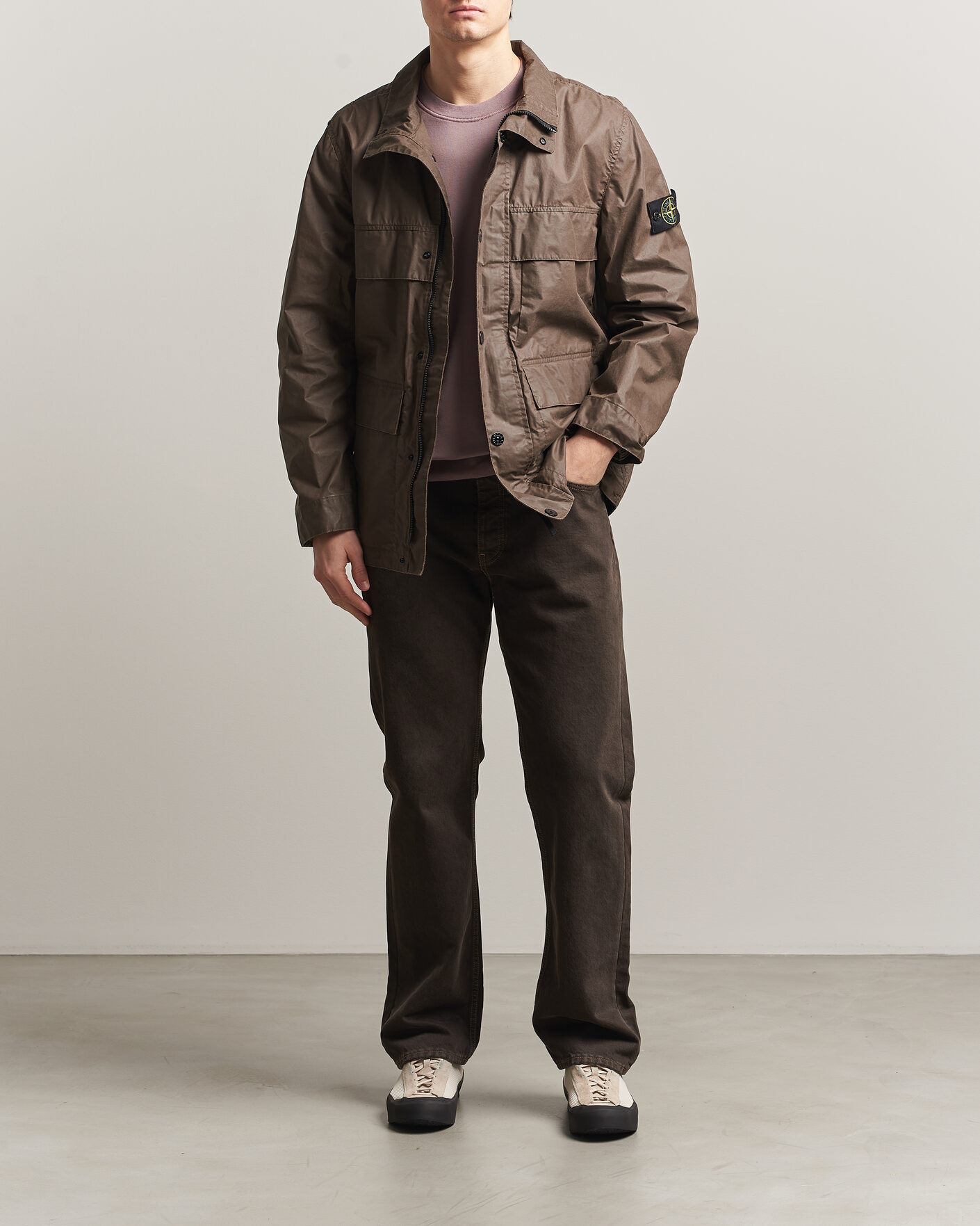 Uomini | Giacche | Stone Island | Waxed Pigment Cotton Tela Field Jacket Umber