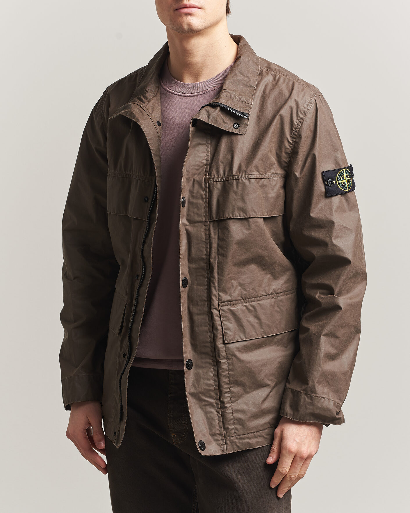 Uomini | Giacche | Stone Island | Waxed Pigment Cotton Tela Field Jacket Umber