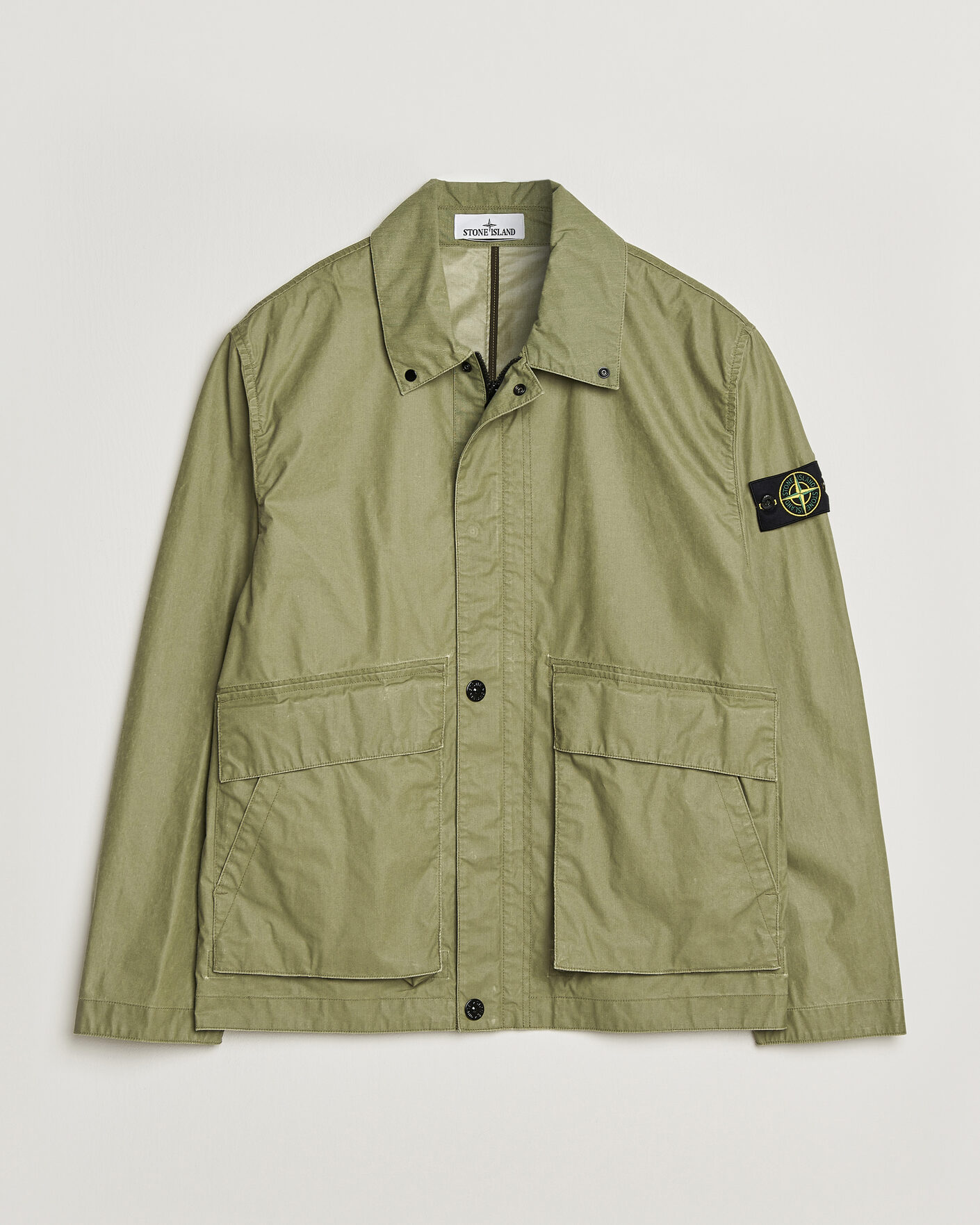 Uomini | Giacche | Stone Island | Waxed Pigment Cotton Tela Coach Jacket Military Green