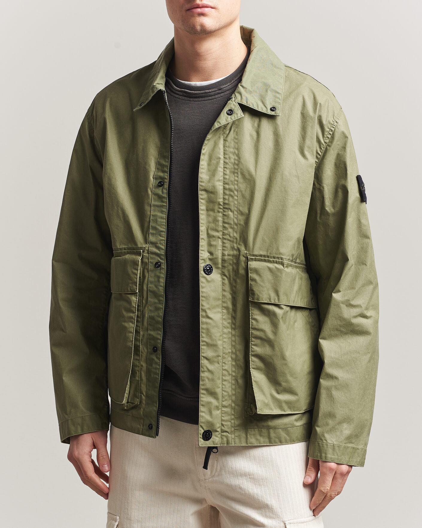 Uomini | Giacche | Stone Island | Waxed Pigment Cotton Tela Coach Jacket Military Green