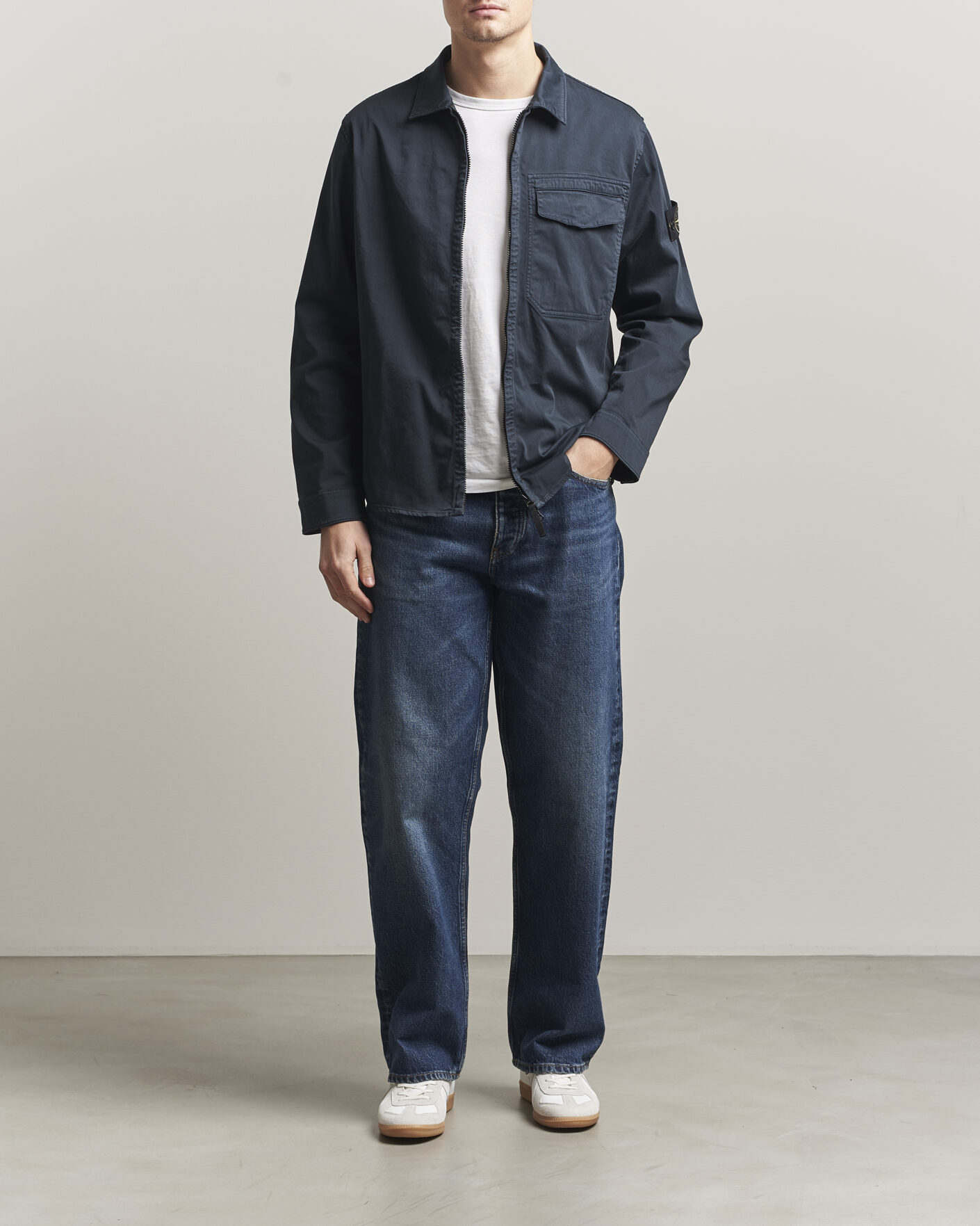 Uomini | Camicie | Stone Island | Cotton Stretch Zip Overshirt Navy
