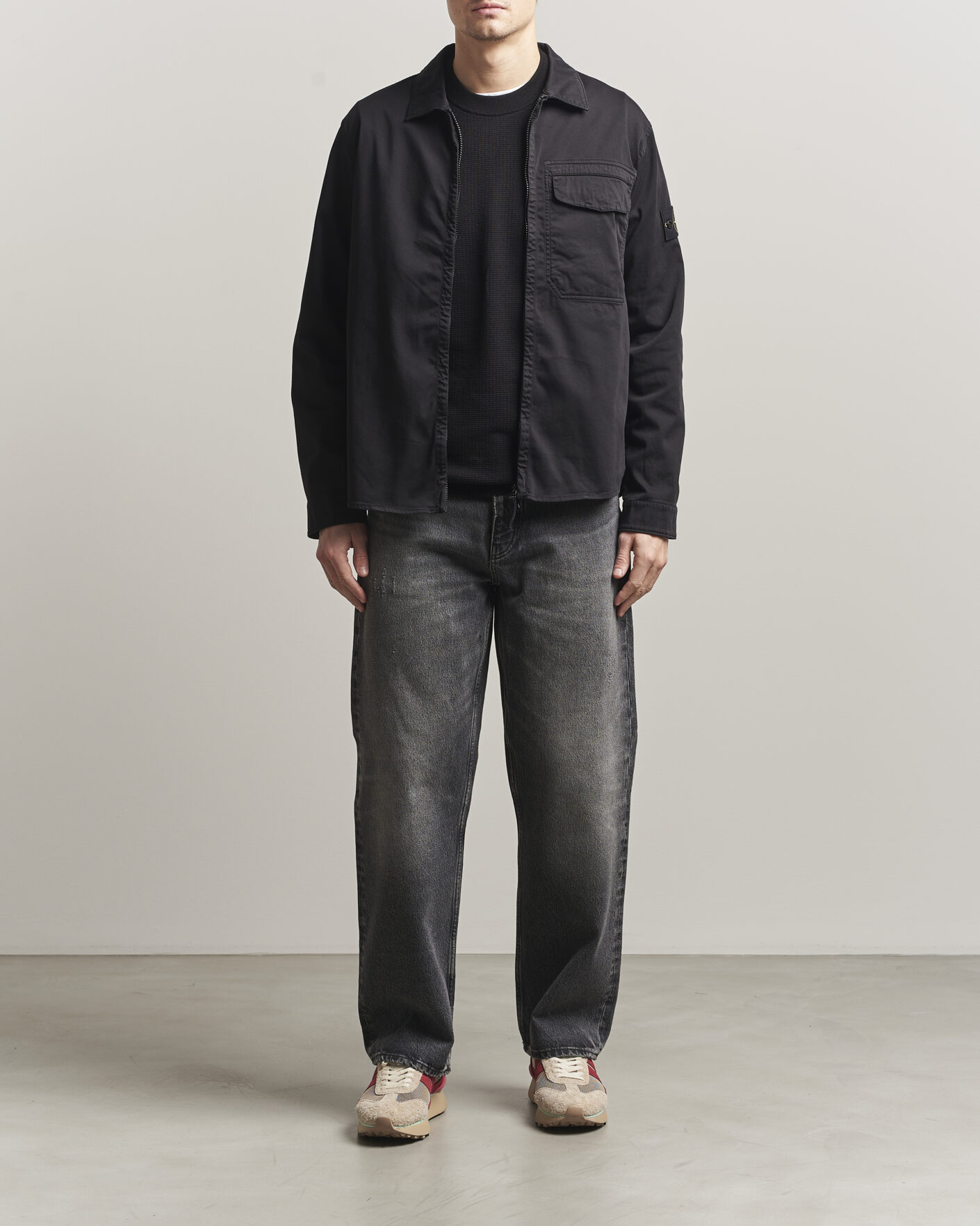 Uomini | Camicie | Stone Island | Cotton Stretch Zip Overshirt Black