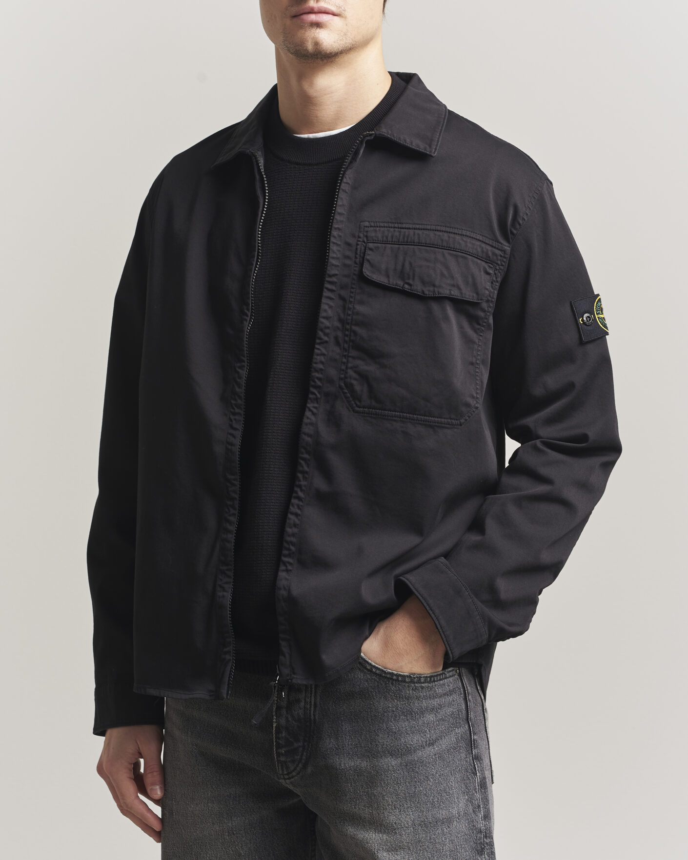 Uomini | Camicie | Stone Island | Cotton Stretch Zip Overshirt Black