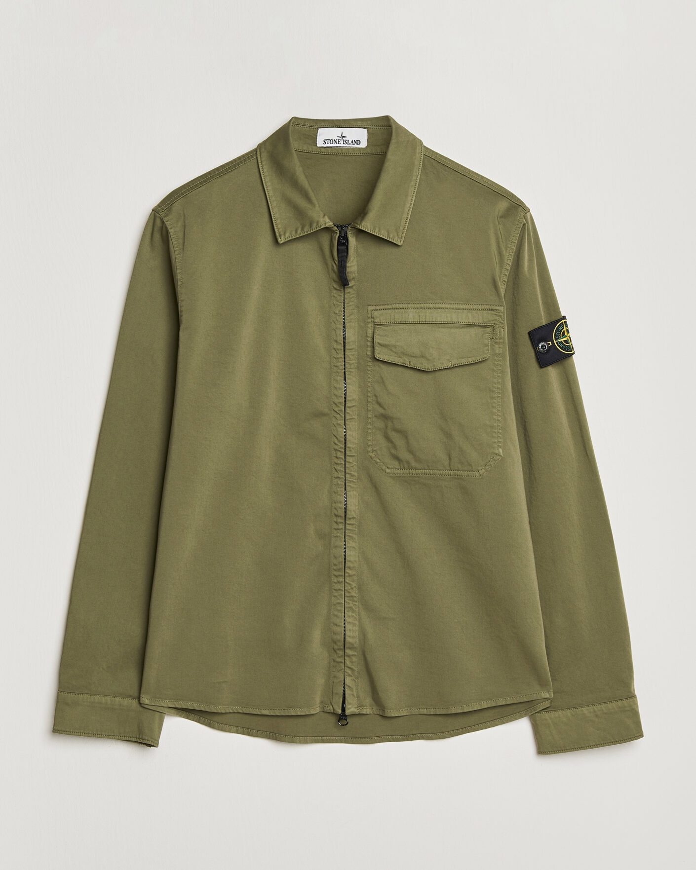Uomini | Camicie | Stone Island | Cotton Stretch Zip Overshirt Military Green