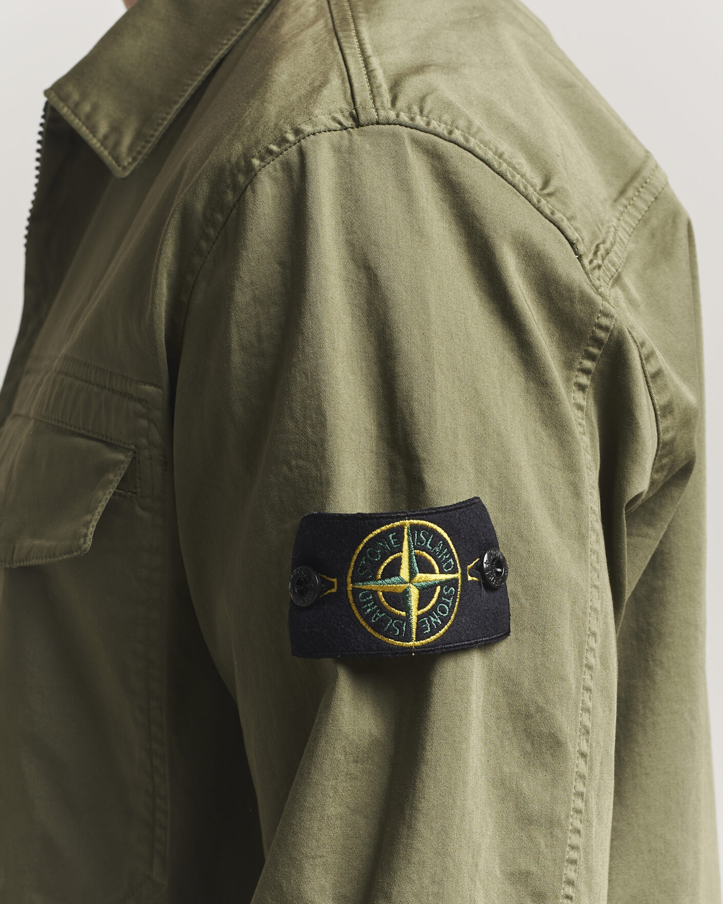 Uomini | Camicie | Stone Island | Cotton Stretch Zip Overshirt Military Green