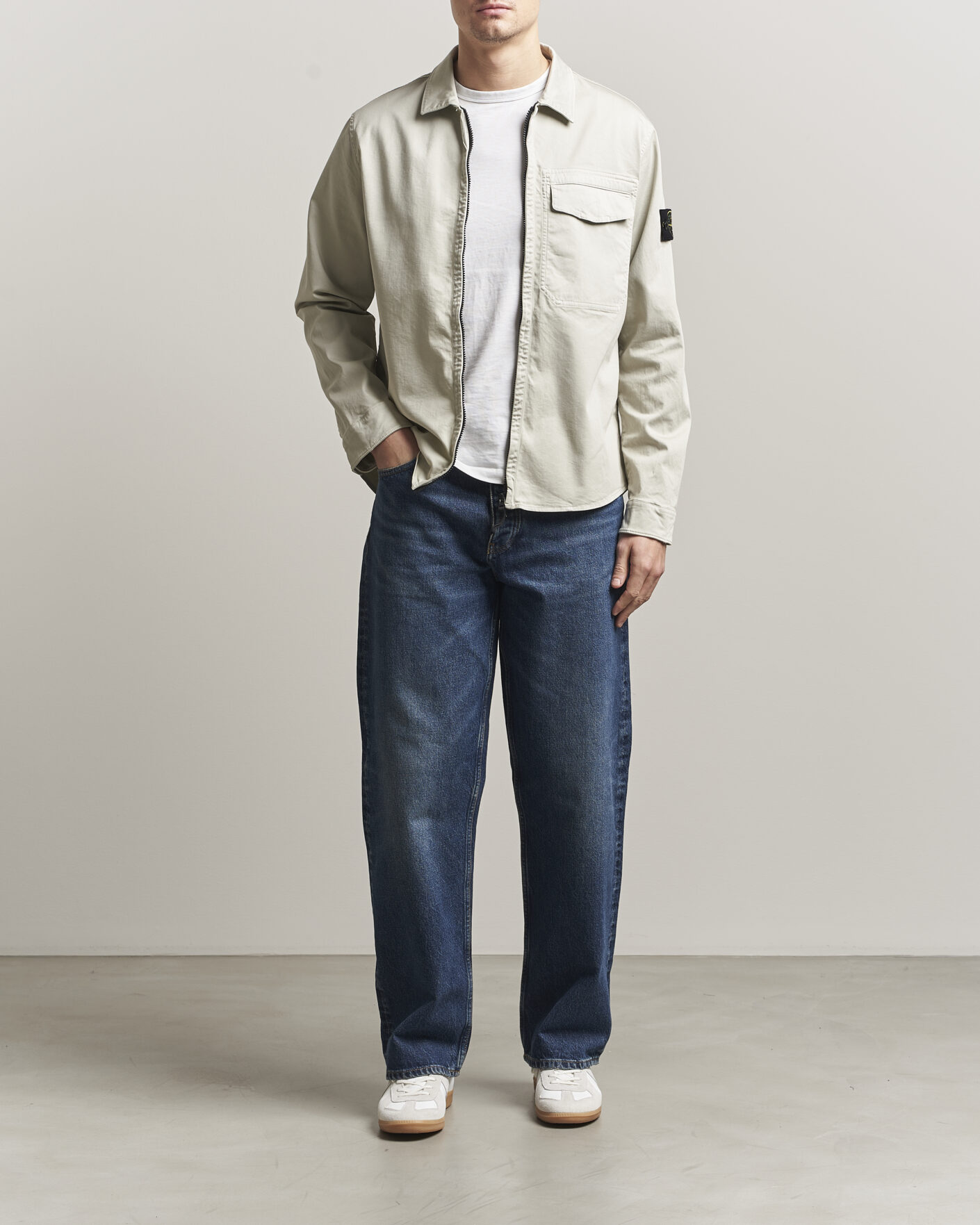 Uomini | Camicie | Stone Island | Cotton Stretch Zip Overshirt Pearl Grey