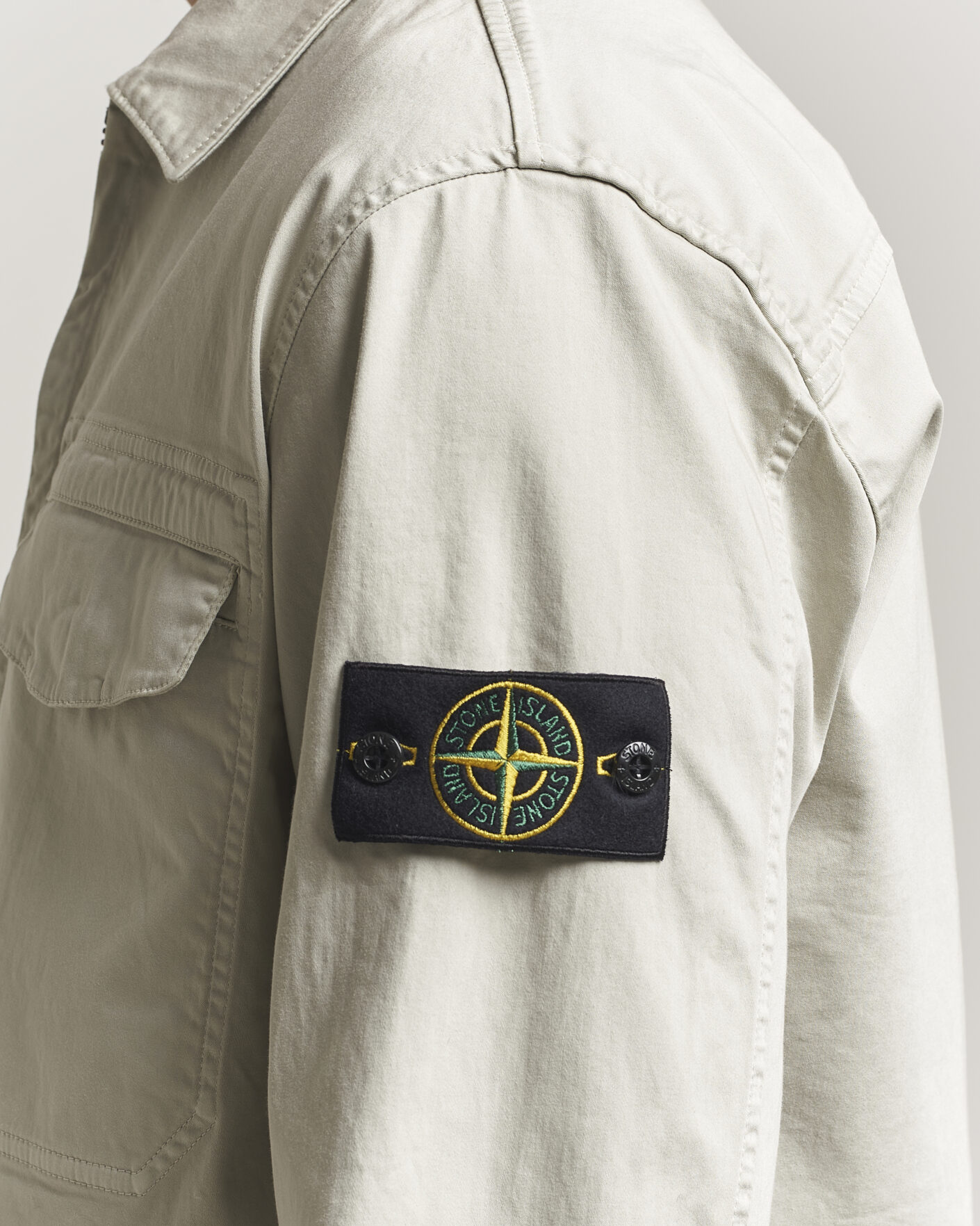 Uomini | Camicie | Stone Island | Cotton Stretch Zip Overshirt Pearl Grey