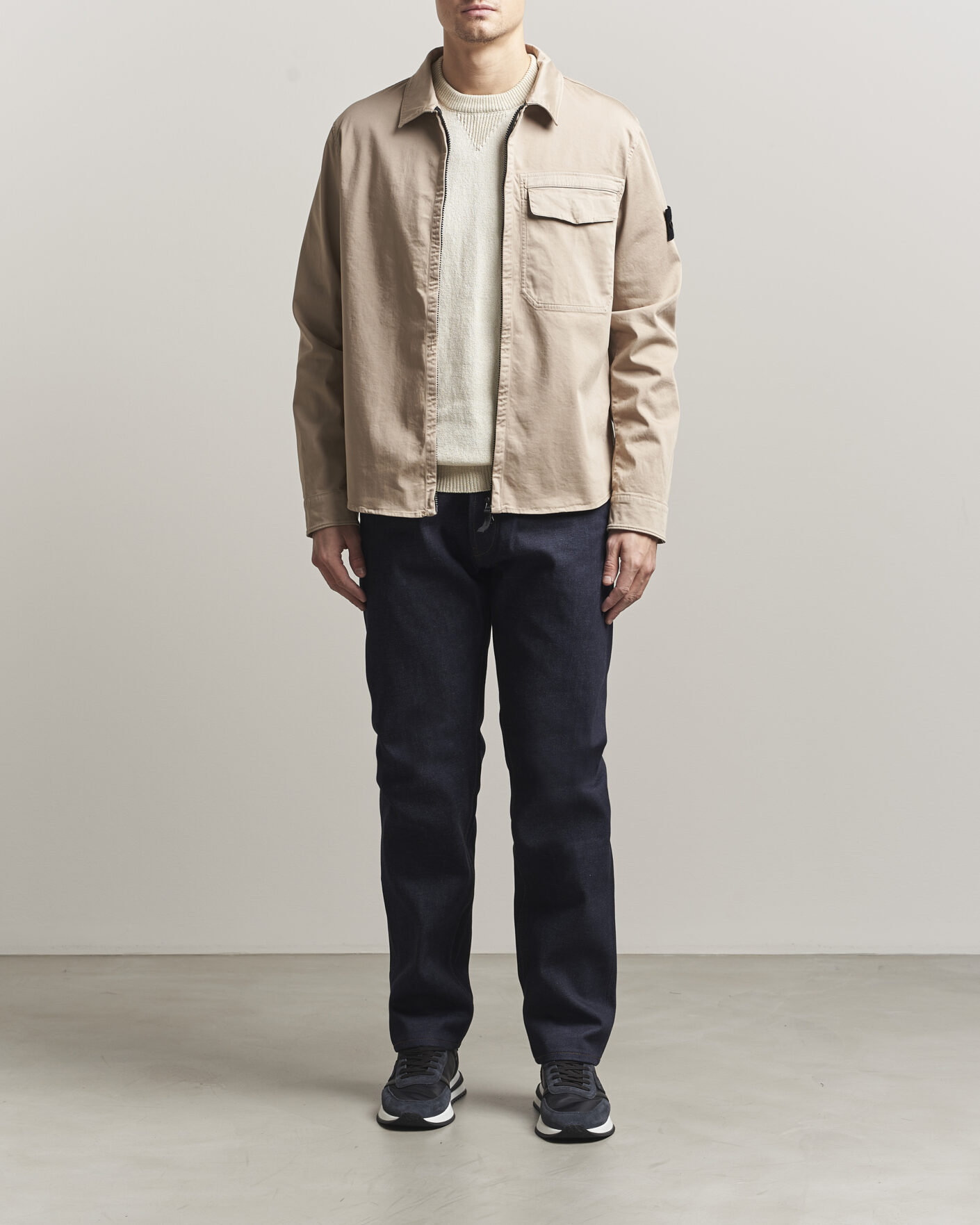Uomini | Camicie | Stone Island | Cotton Stretch Zip Overshirt Desert