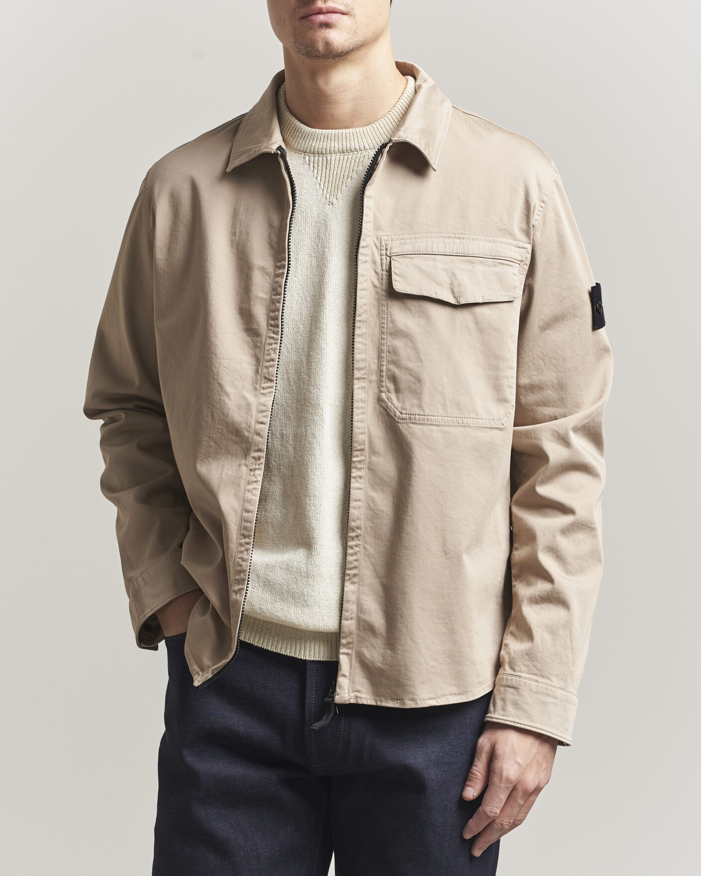 Uomini | Camicie | Stone Island | Cotton Stretch Zip Overshirt Desert