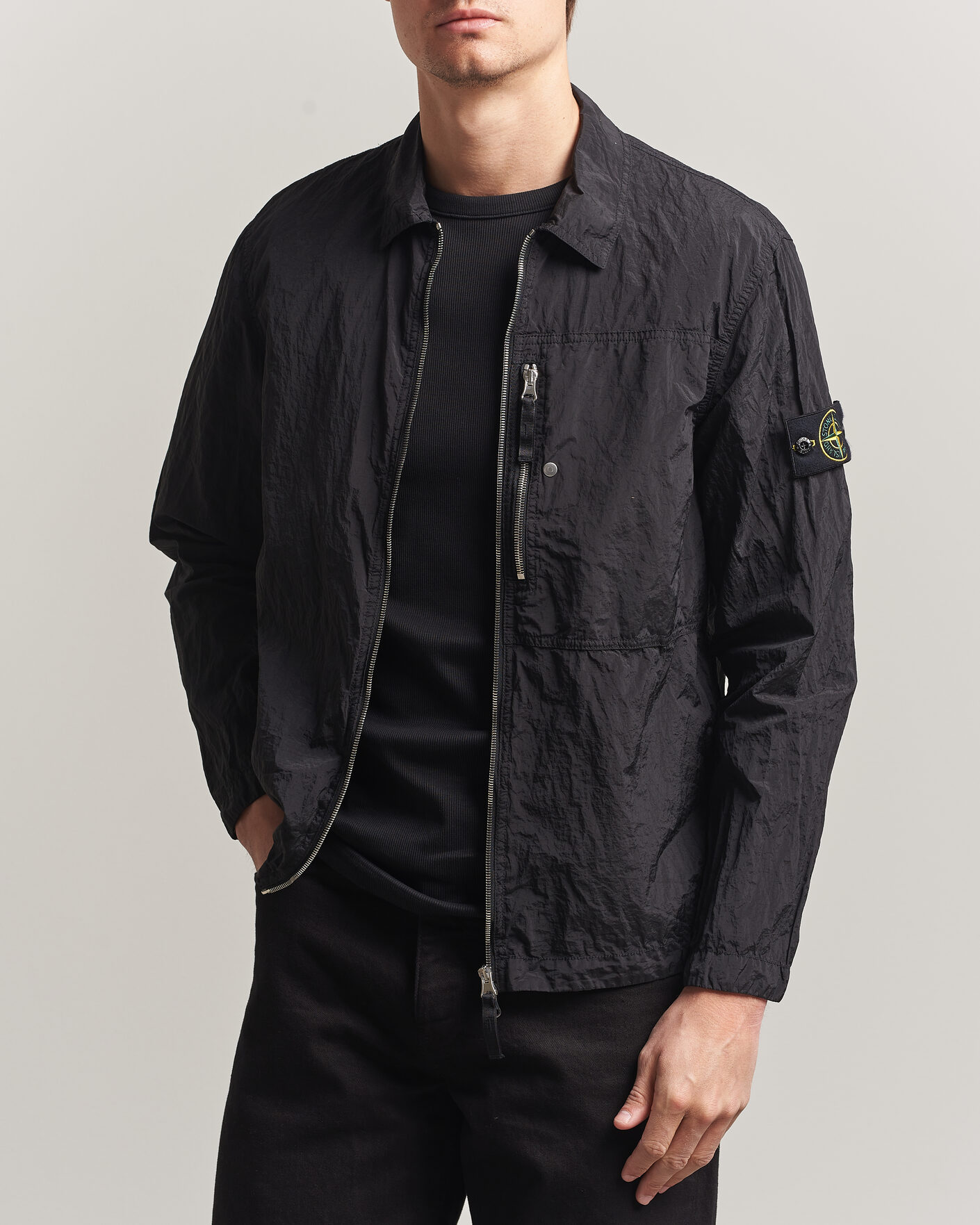 Uomini | Camicie | Stone Island | Nylon Metal Zip Overshirt Black