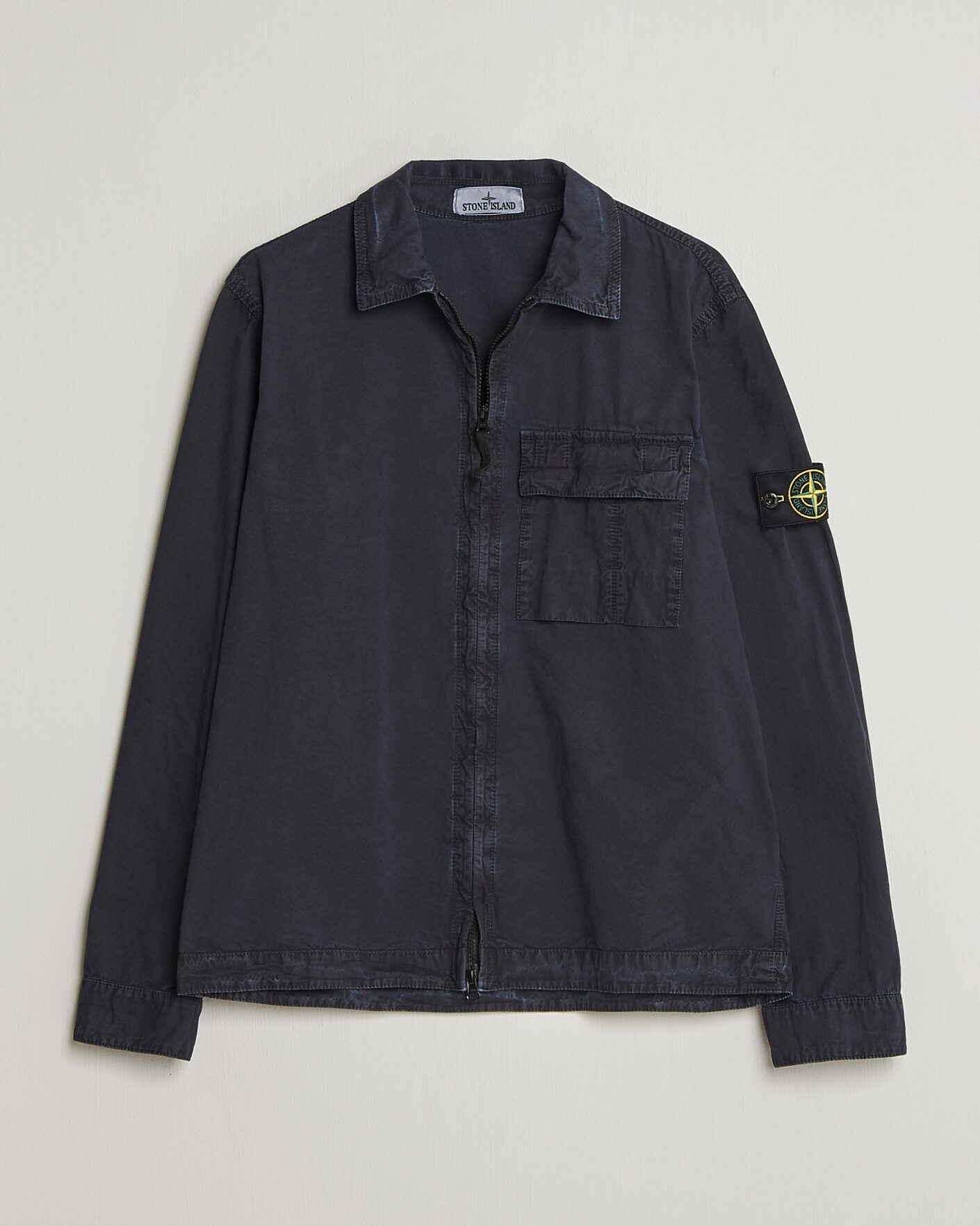 Uomini | Camicie | Stone Island | Brushed Cotton Canvas Zip Overshirt Navy