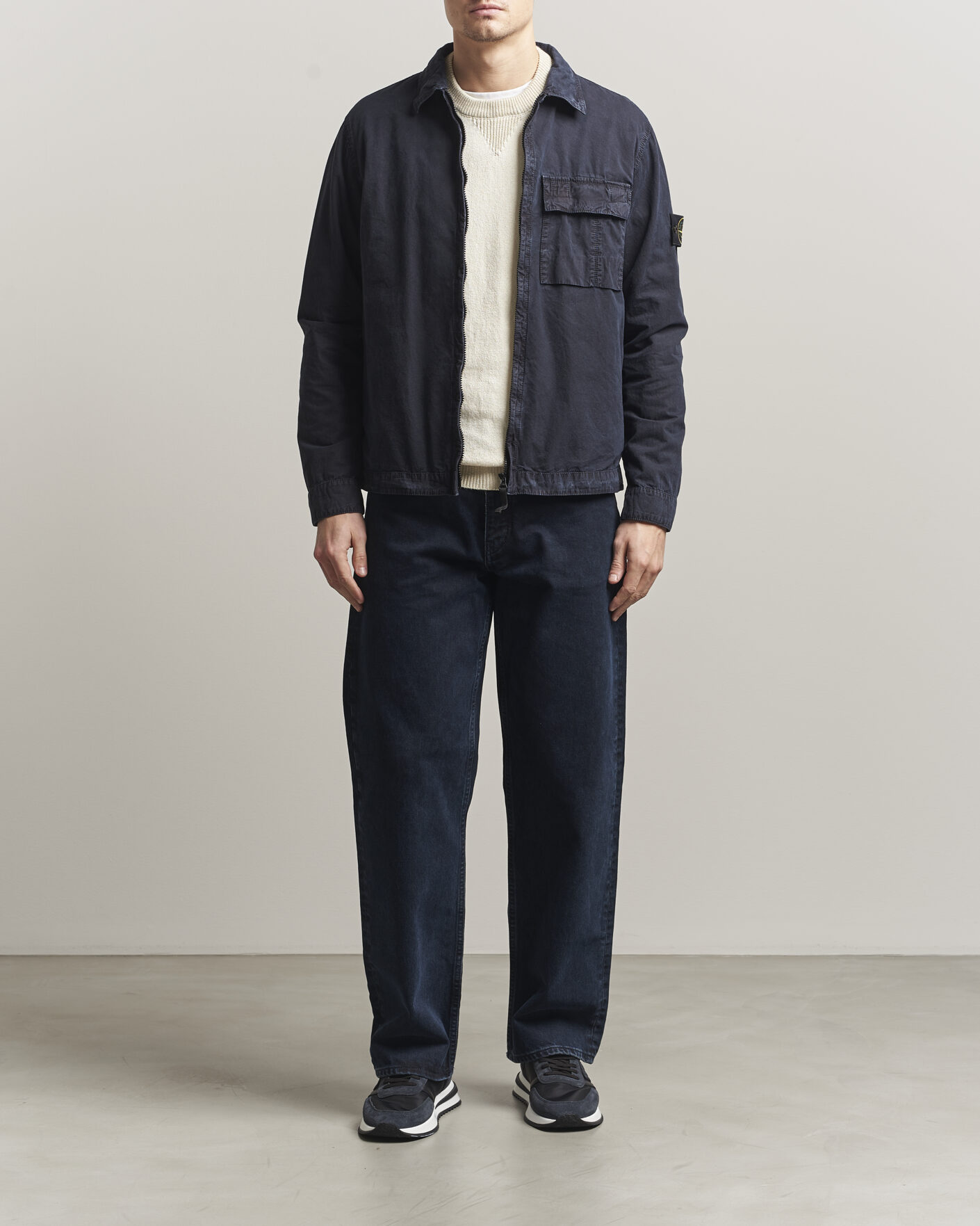 Uomini | Camicie | Stone Island | Brushed Cotton Canvas Zip Overshirt Navy
