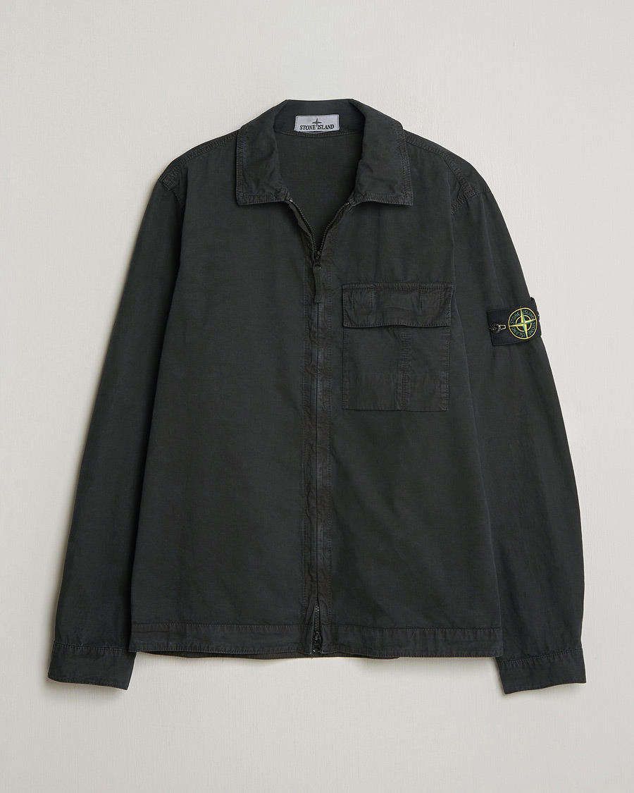Uomini | Camicie | Stone Island | Brushed Cotton Canvas Zip Overshirt Black