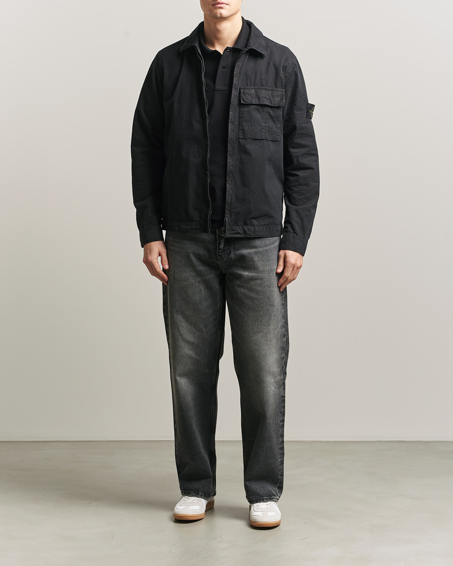 Uomini | Camicie | Stone Island | Brushed Cotton Canvas Zip Overshirt Black